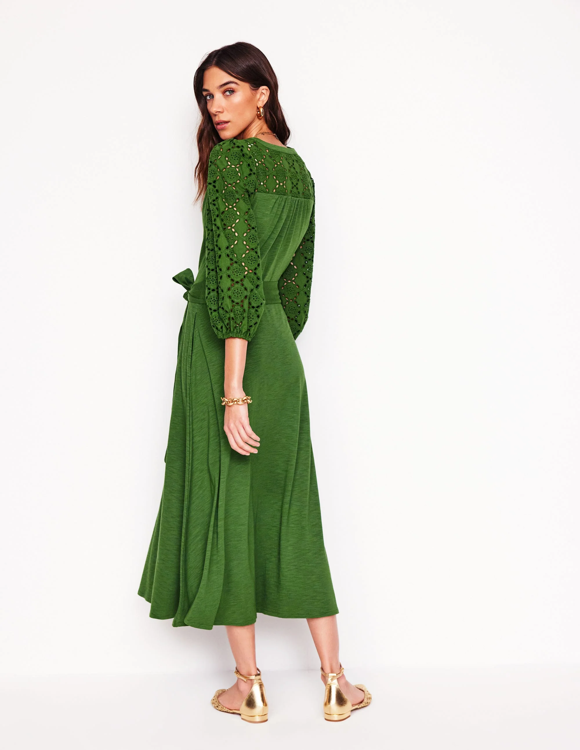 Eden Broderie Jersey Dress-Promenade Green - Image 3