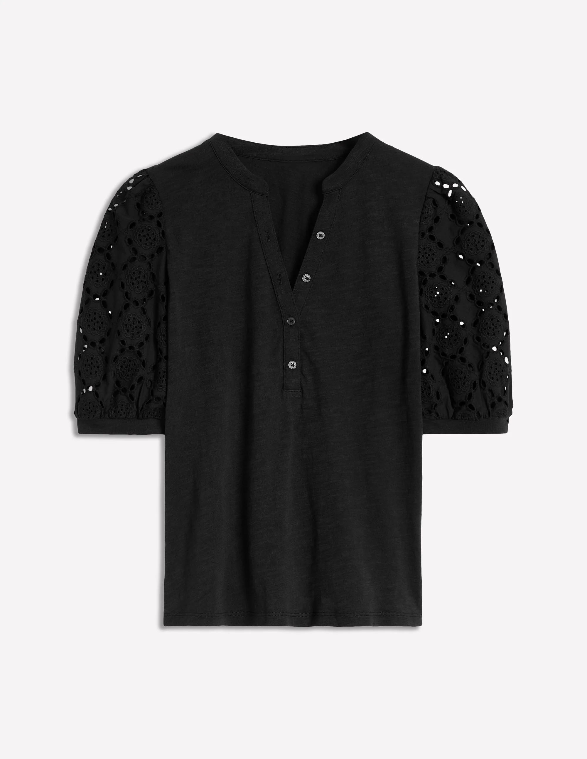 Eden Puff Sleeve Henley Top-Black - Image 5
