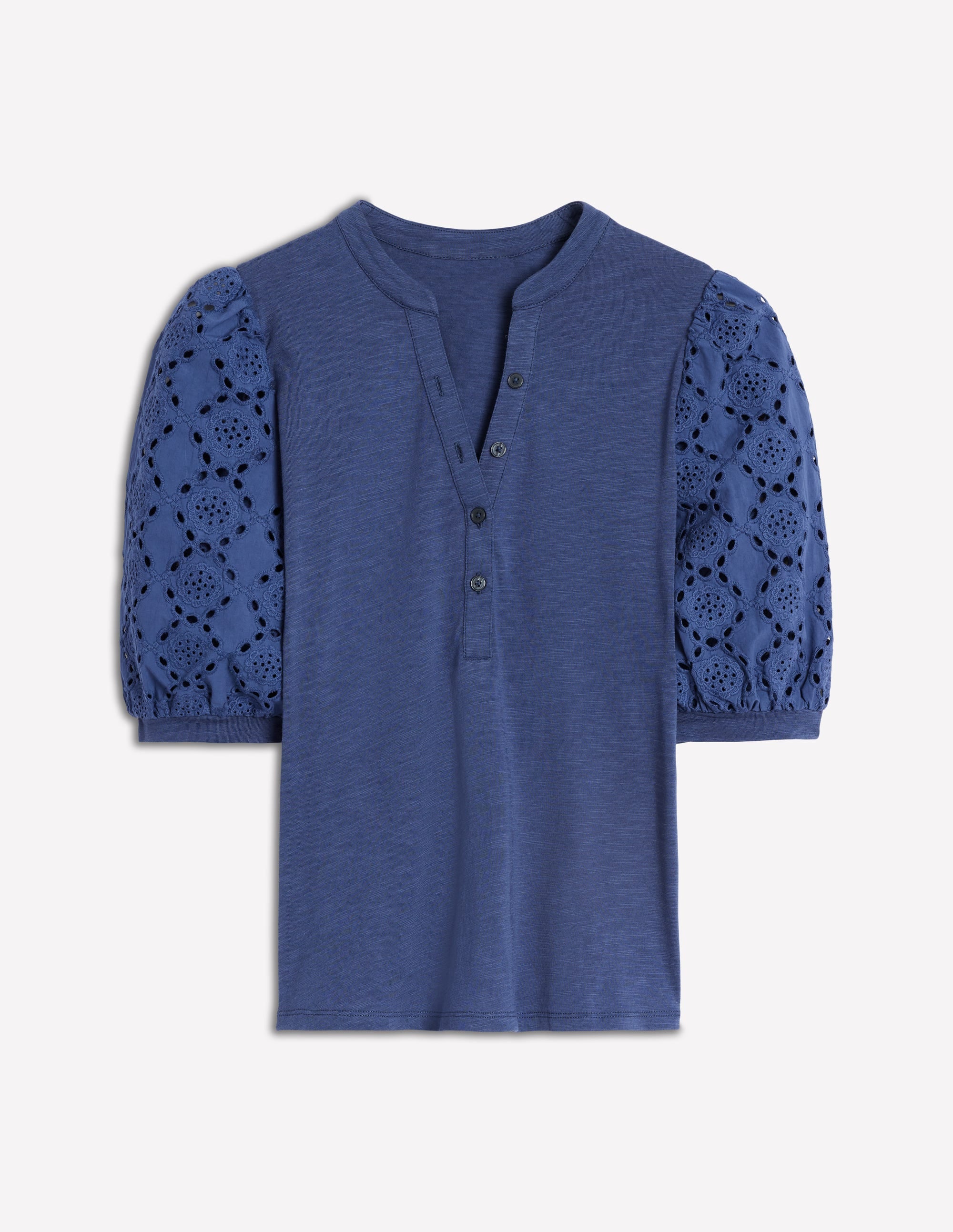 Eden Puff Sleeve Henley Top-Denim Blue - Image 5