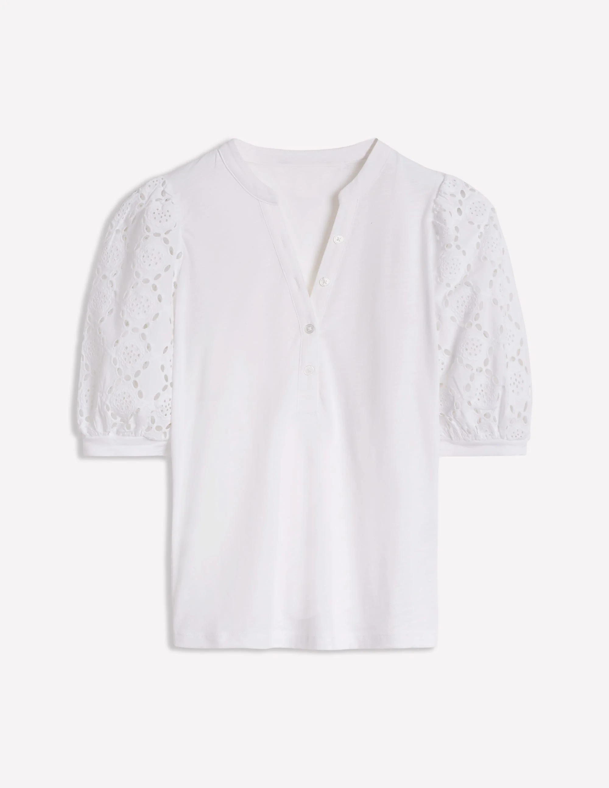 Eden Puff Sleeve Henley Top-White - Image 5