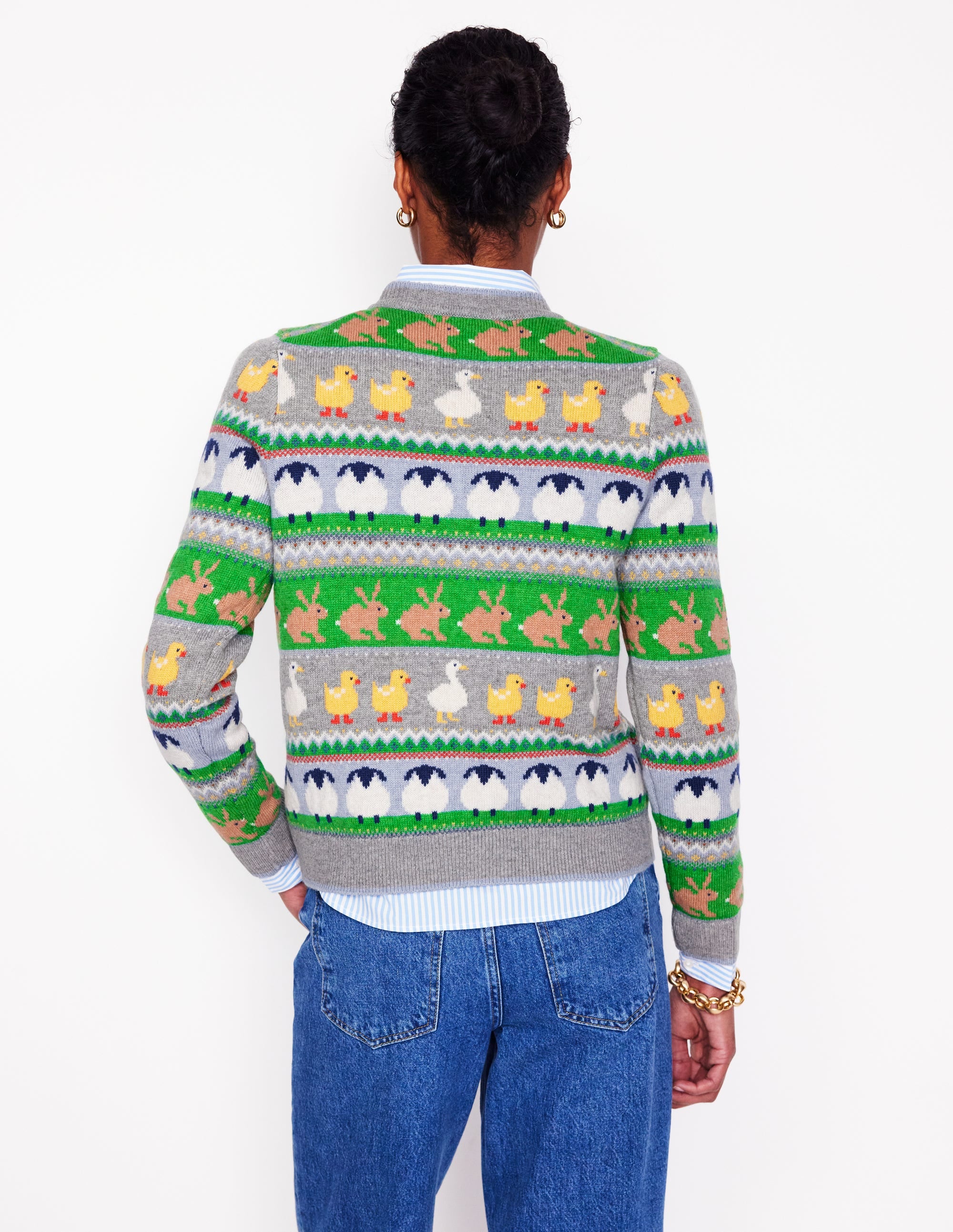 Edie Fair Isle Sweater-Grey Melange, Animal - Image 3