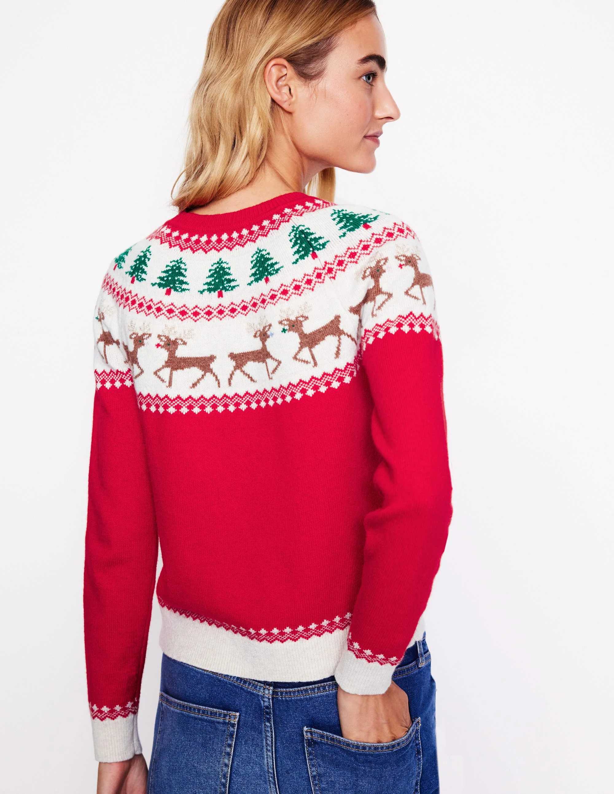 Edie Fair Isle Sweater-Red, Reindeers - Image 3