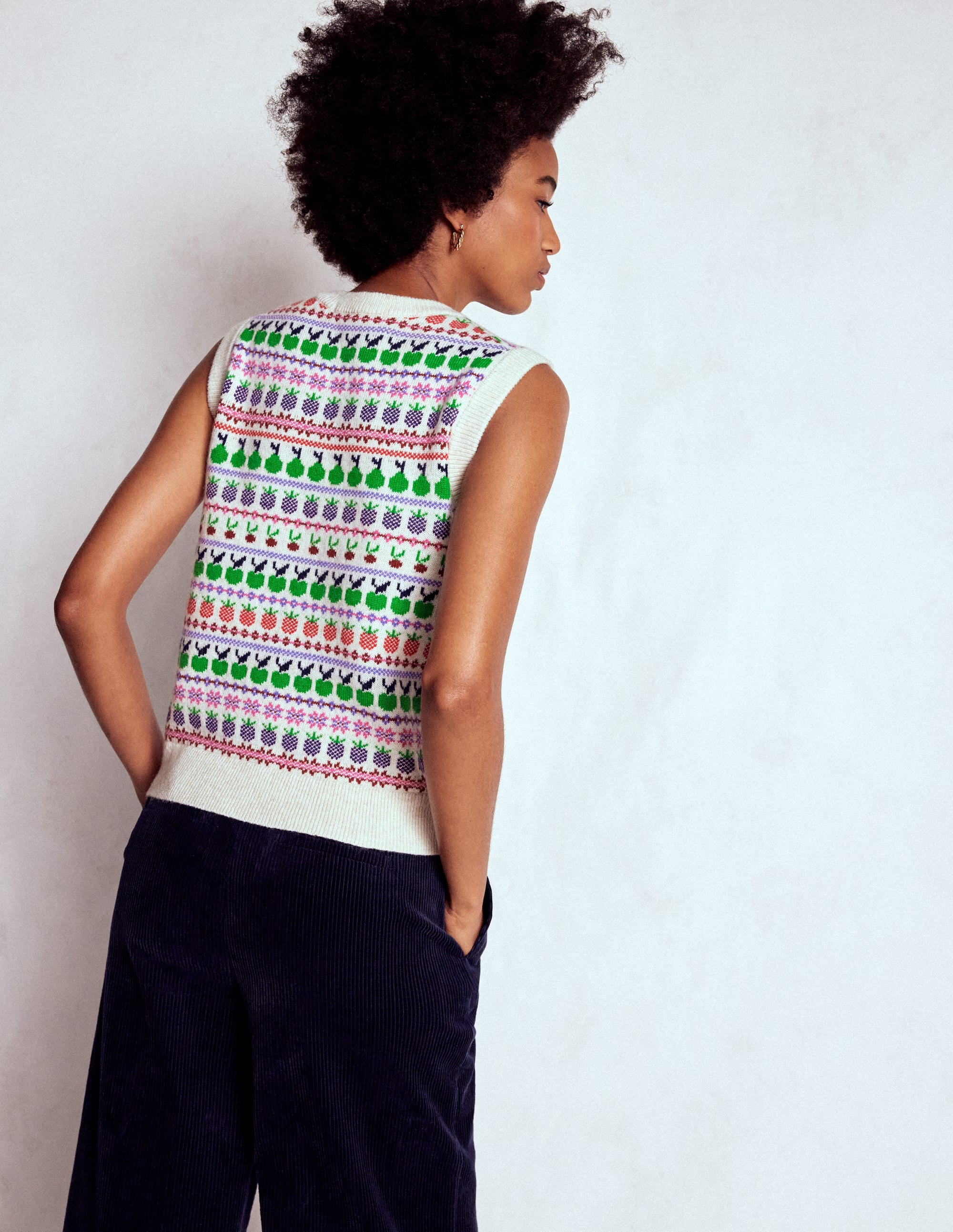 Edie Fair Isle Vest-Ecru Marl, Fruit - Image 3