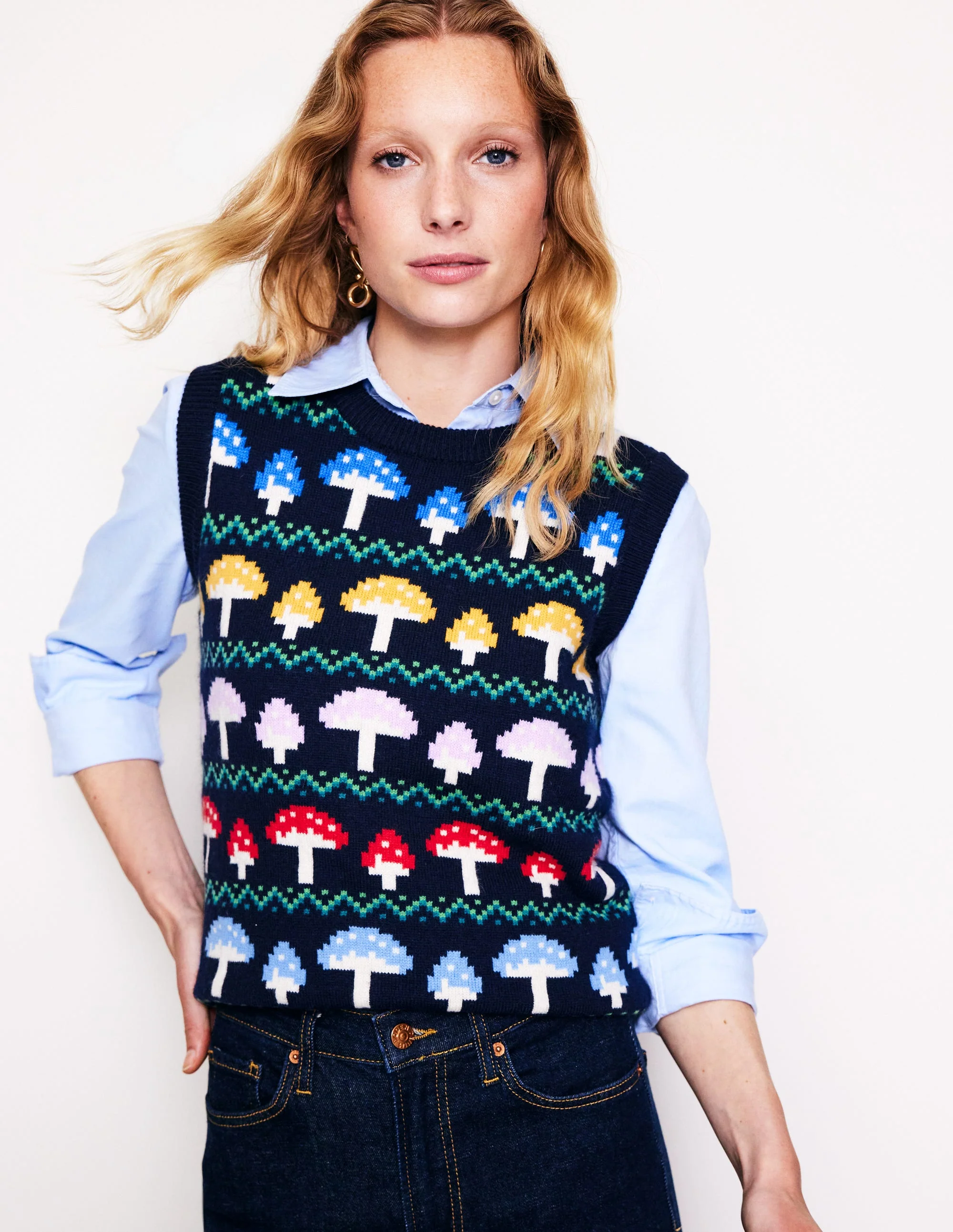 Edie Fair Isle Vest-Navy Mushroom