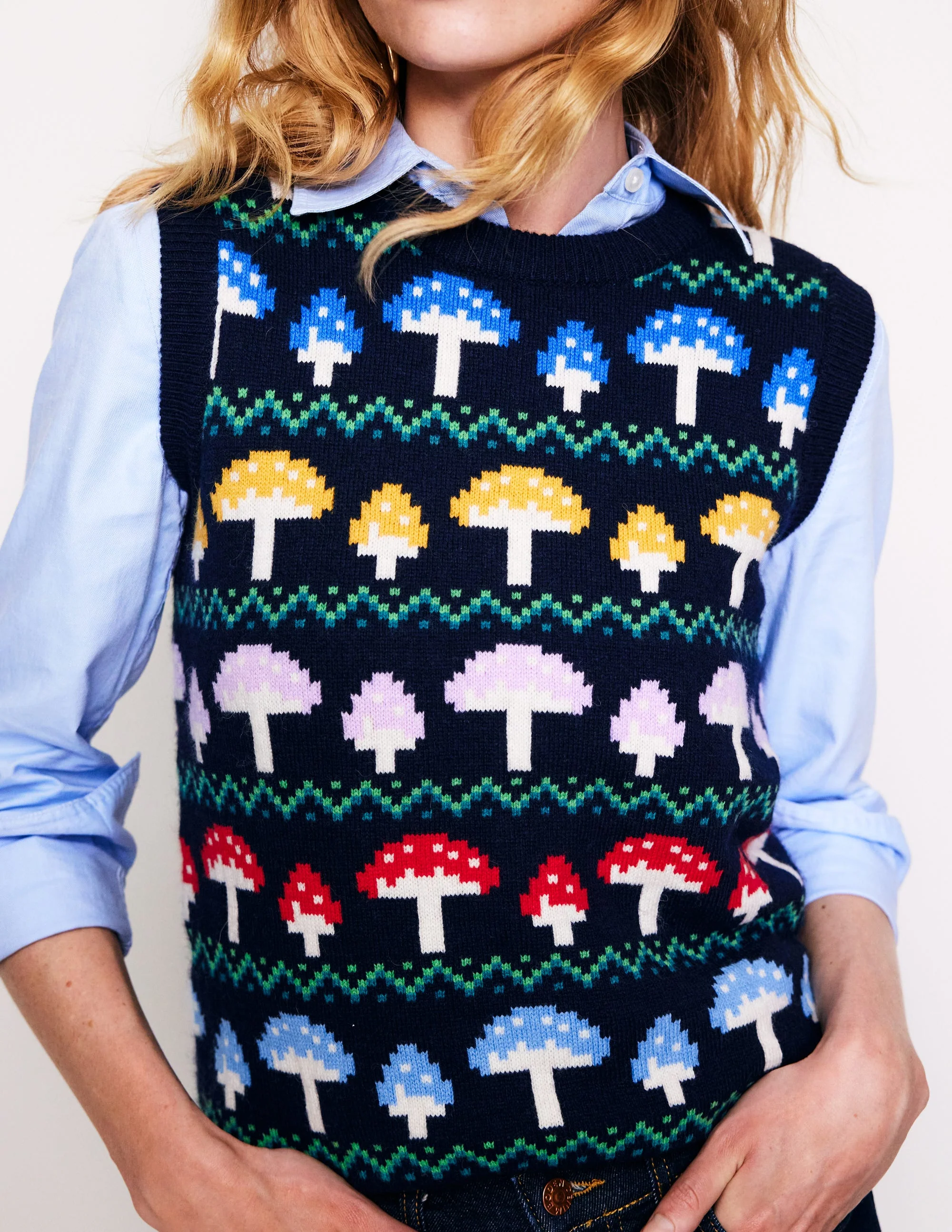 Edie Fair Isle Vest-Navy Mushroom - Image 2