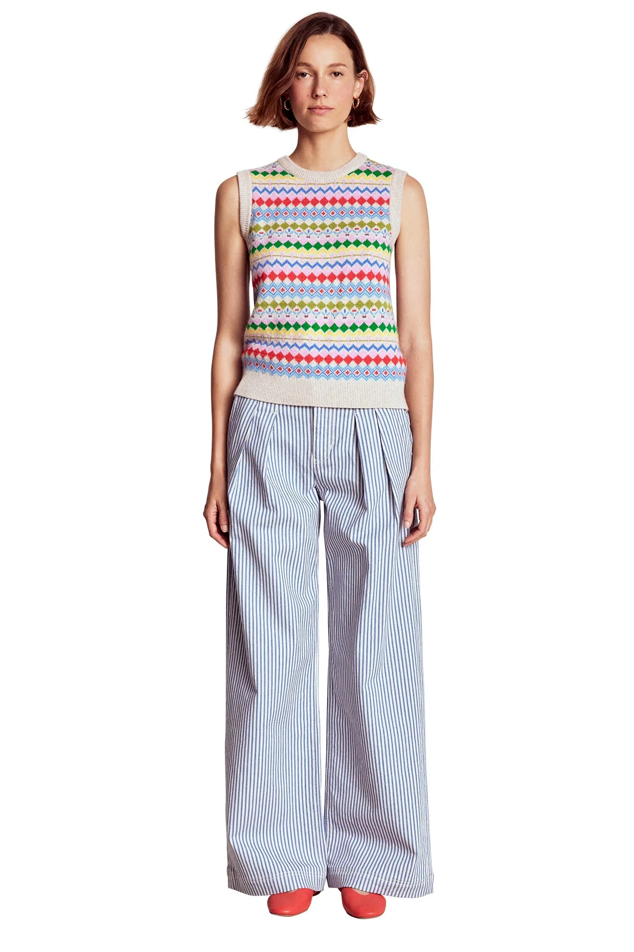 Edie Fair Isle Vest-Oatmeal Melange, Multi - Image 6