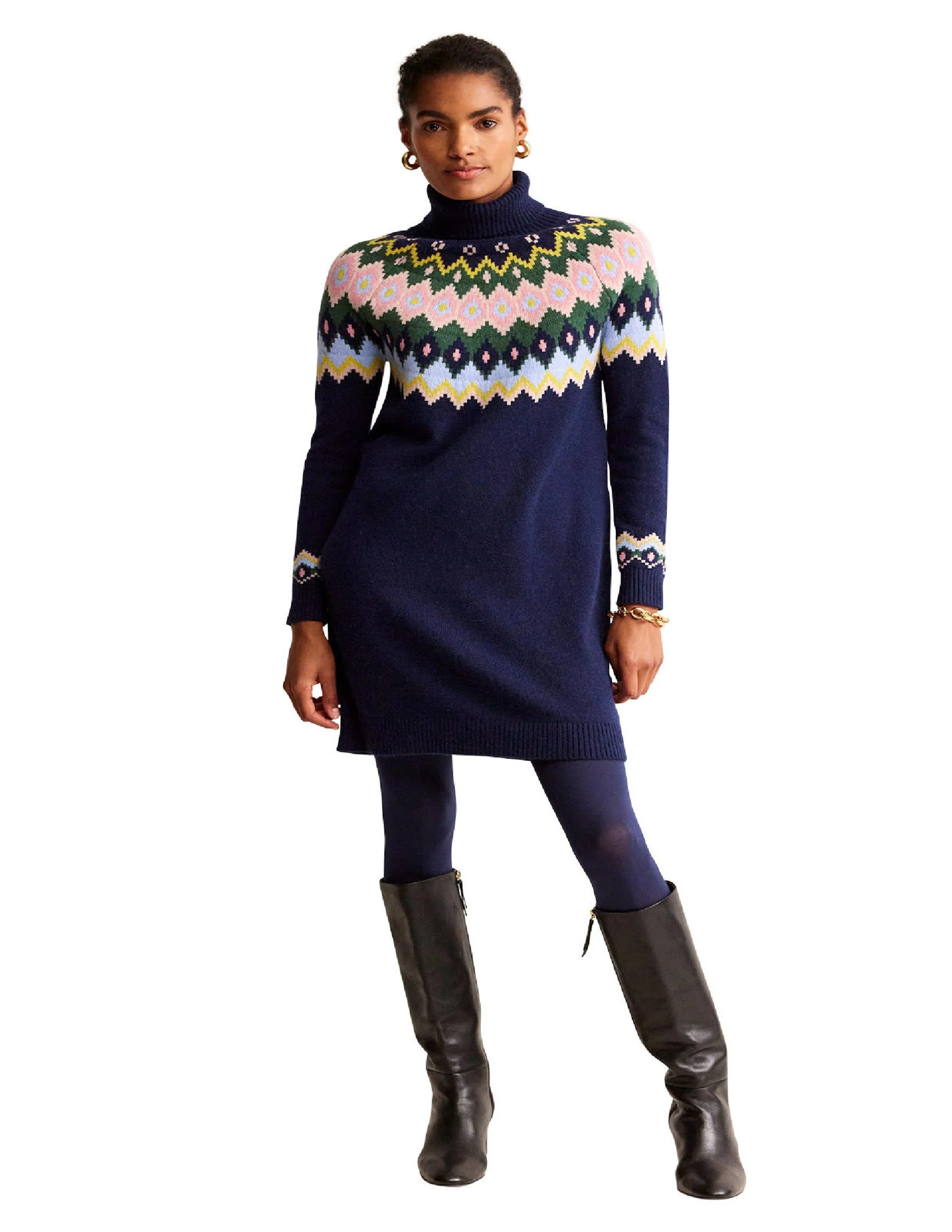 Edith Fair Isle Knitted Dress-Navy - Image 5