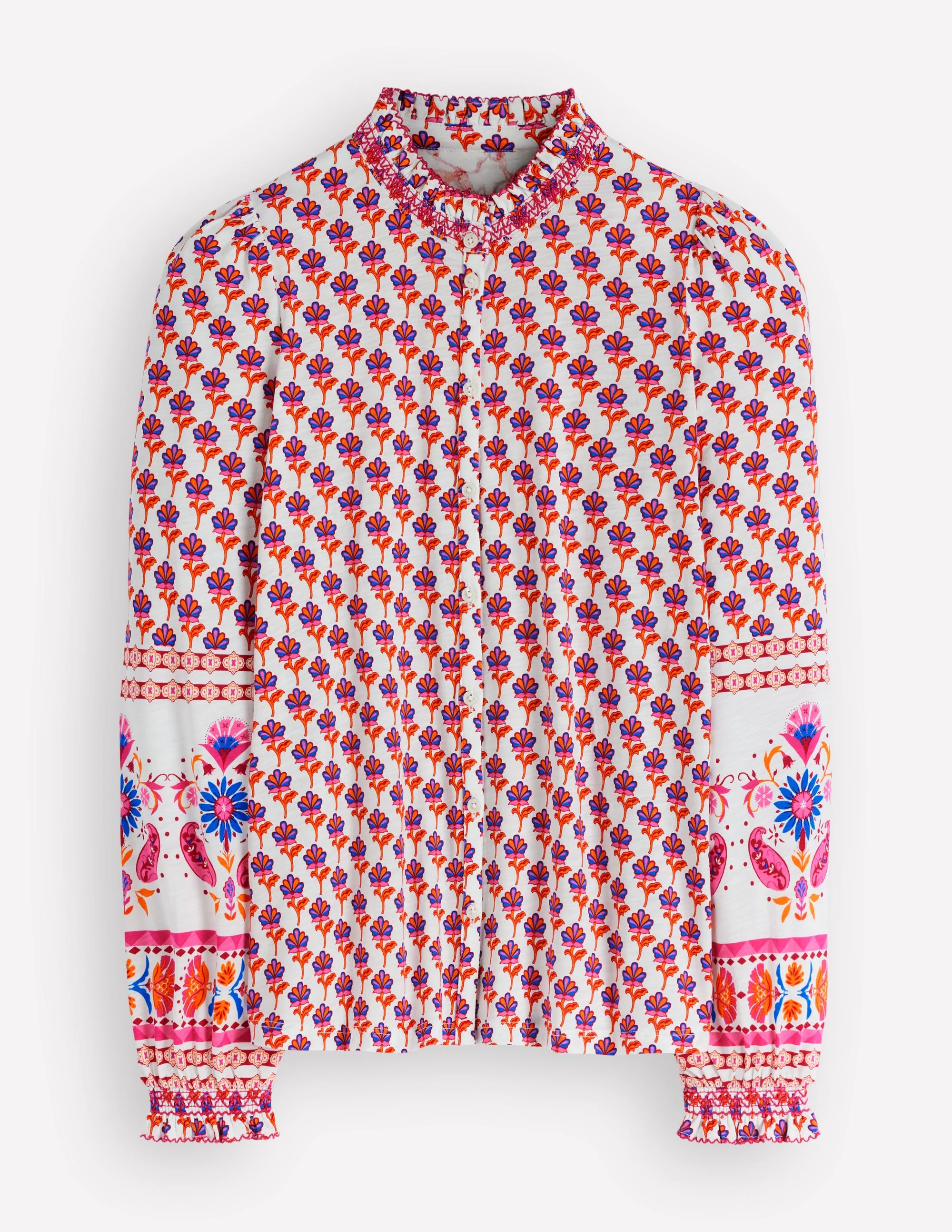Effie Smocked Detail Shirt-Multi, Meadow Stamp Placement - Image 6