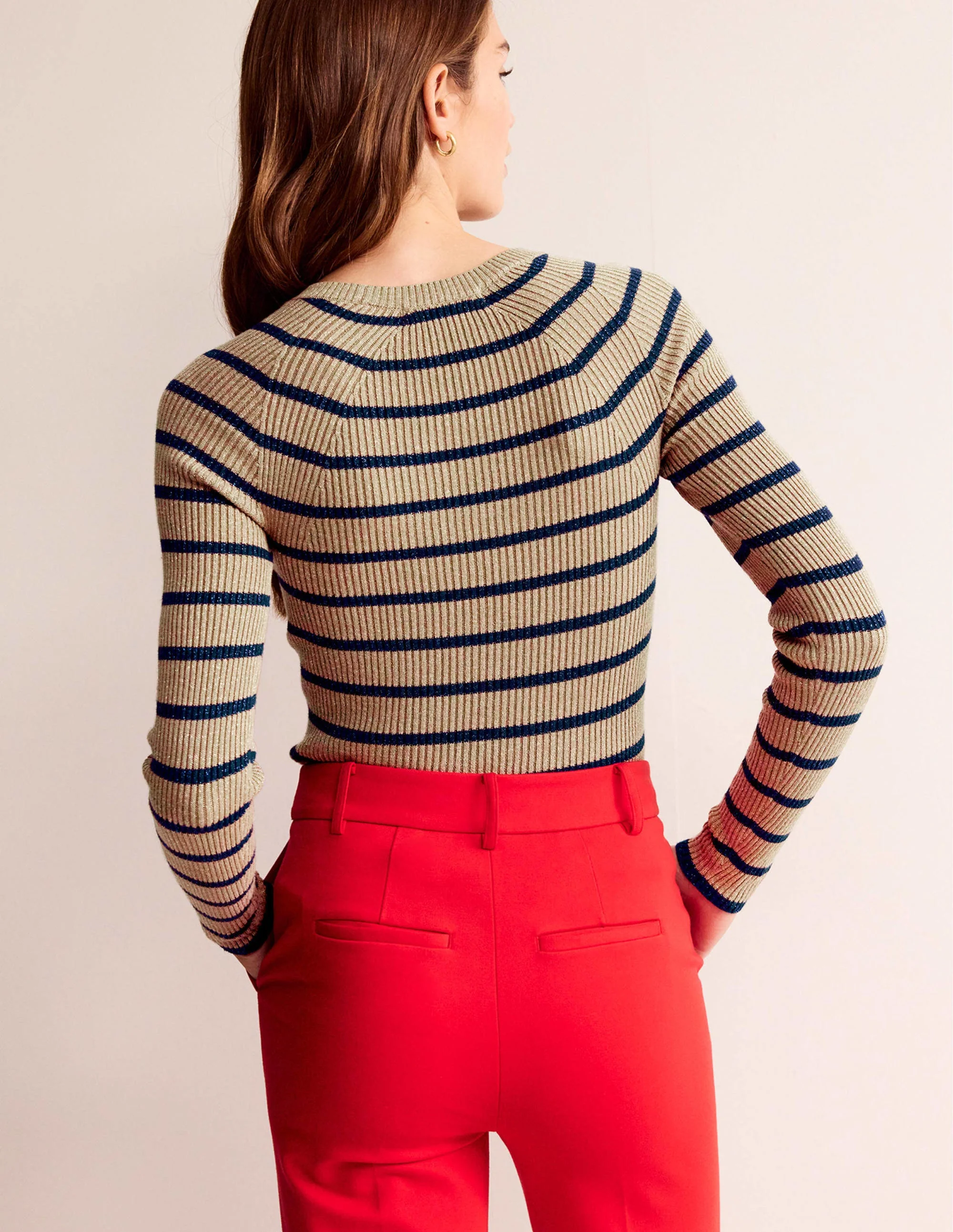 Effie Sparkle Stripe Sweater-Camel and Navy Stripe - Image 3