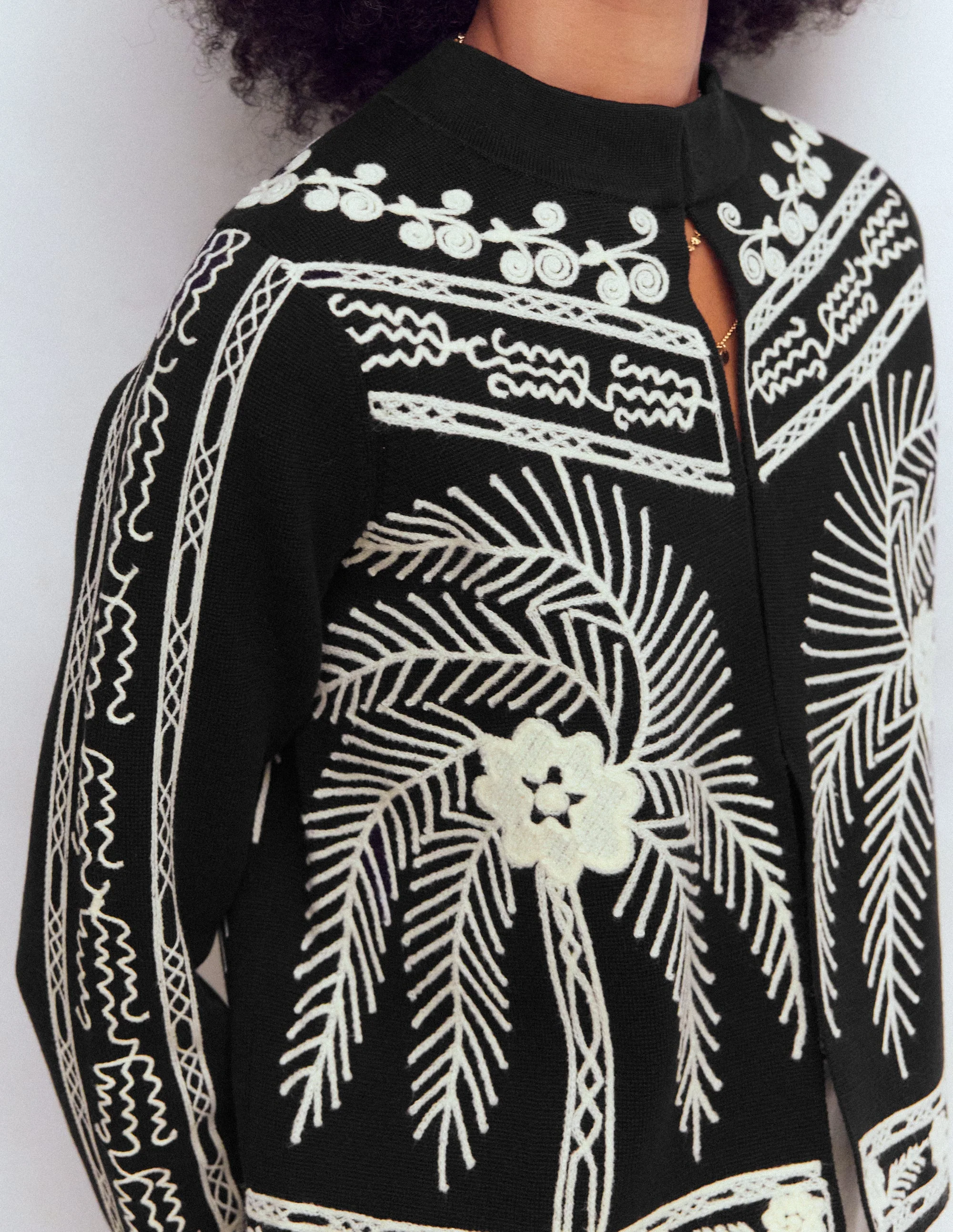Elena Stand Neck Jacket-Black Embroidery - Image 4