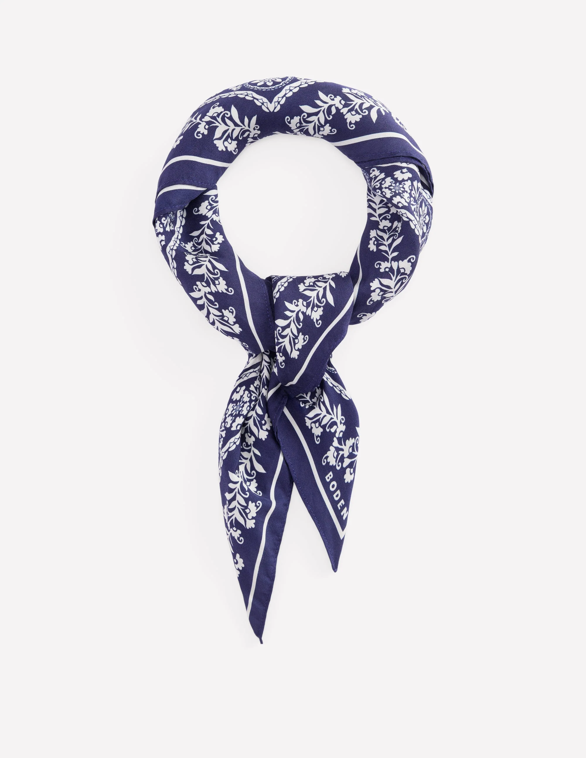 Elisabeth Silk Square Scarf-Navy Decorative Blossom