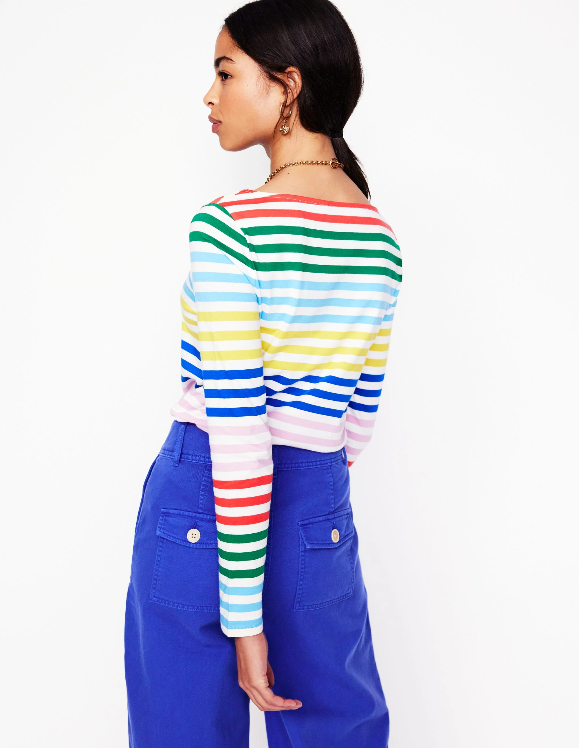 Ella Long Sleeve Breton-Banded Rainbow Stripe - Image 3