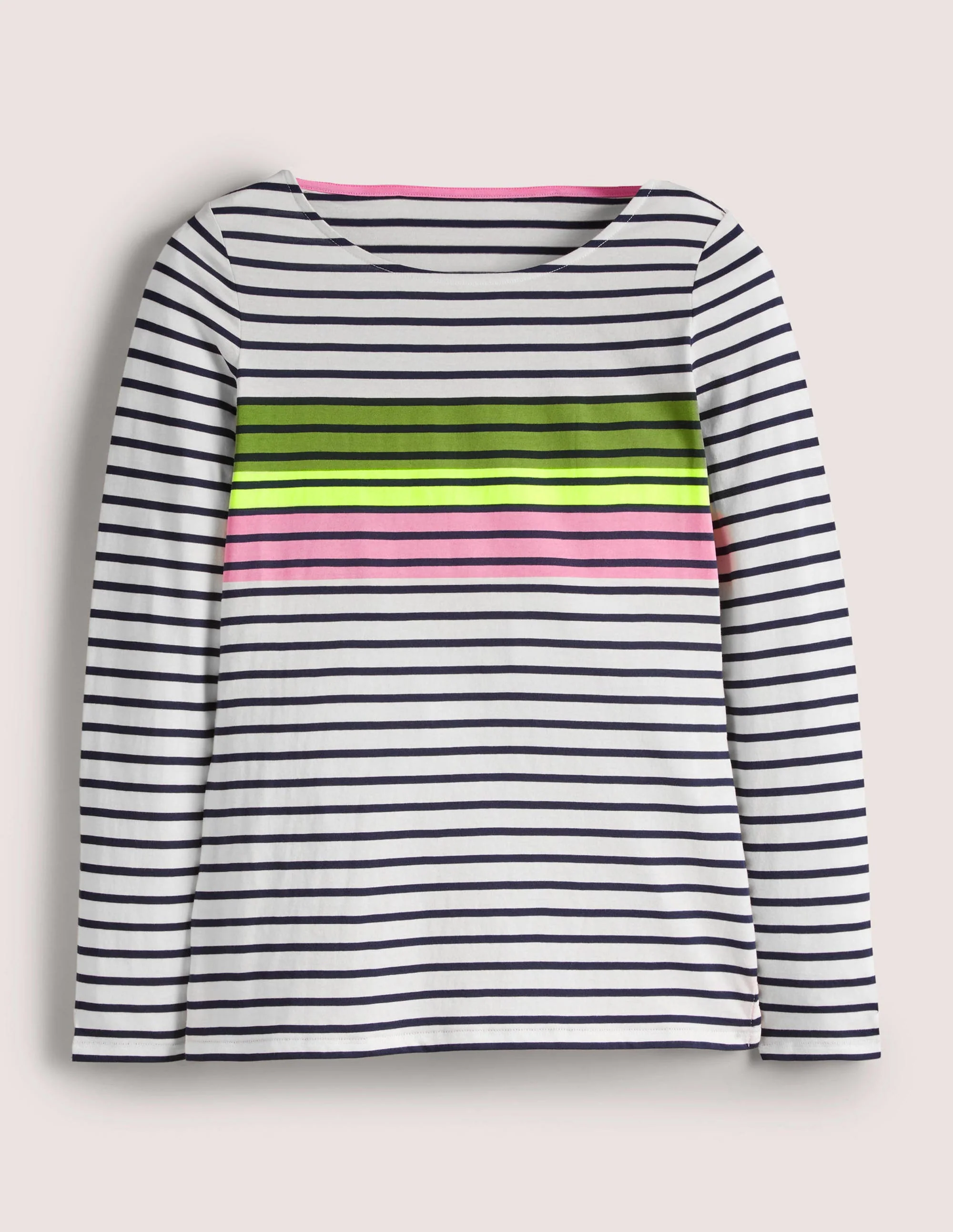 Ella Long Sleeve Breton-Green/Prink Placement Stripe - Image 6