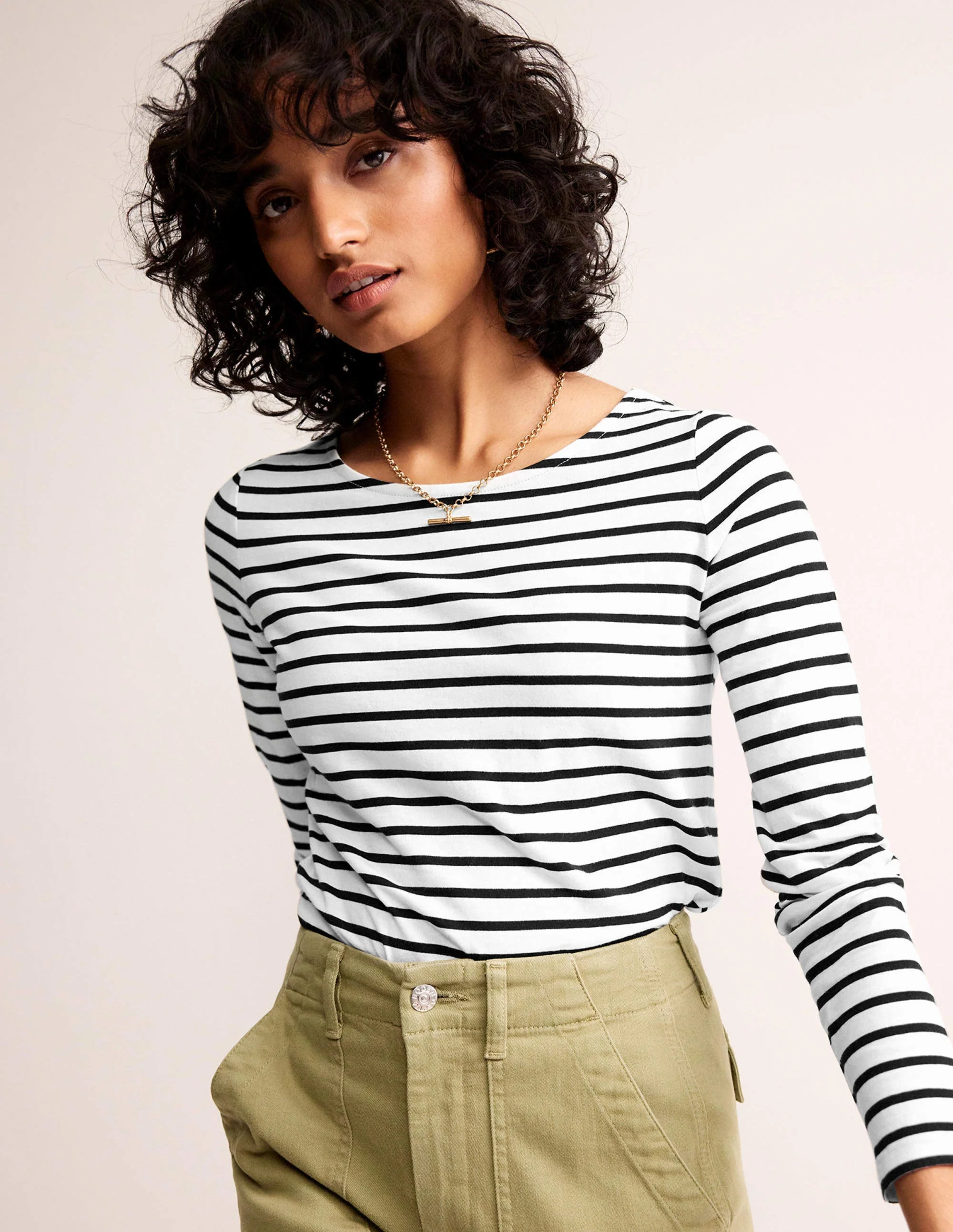 Ella Long Sleeve Breton-Ivory, Black - Image 4
