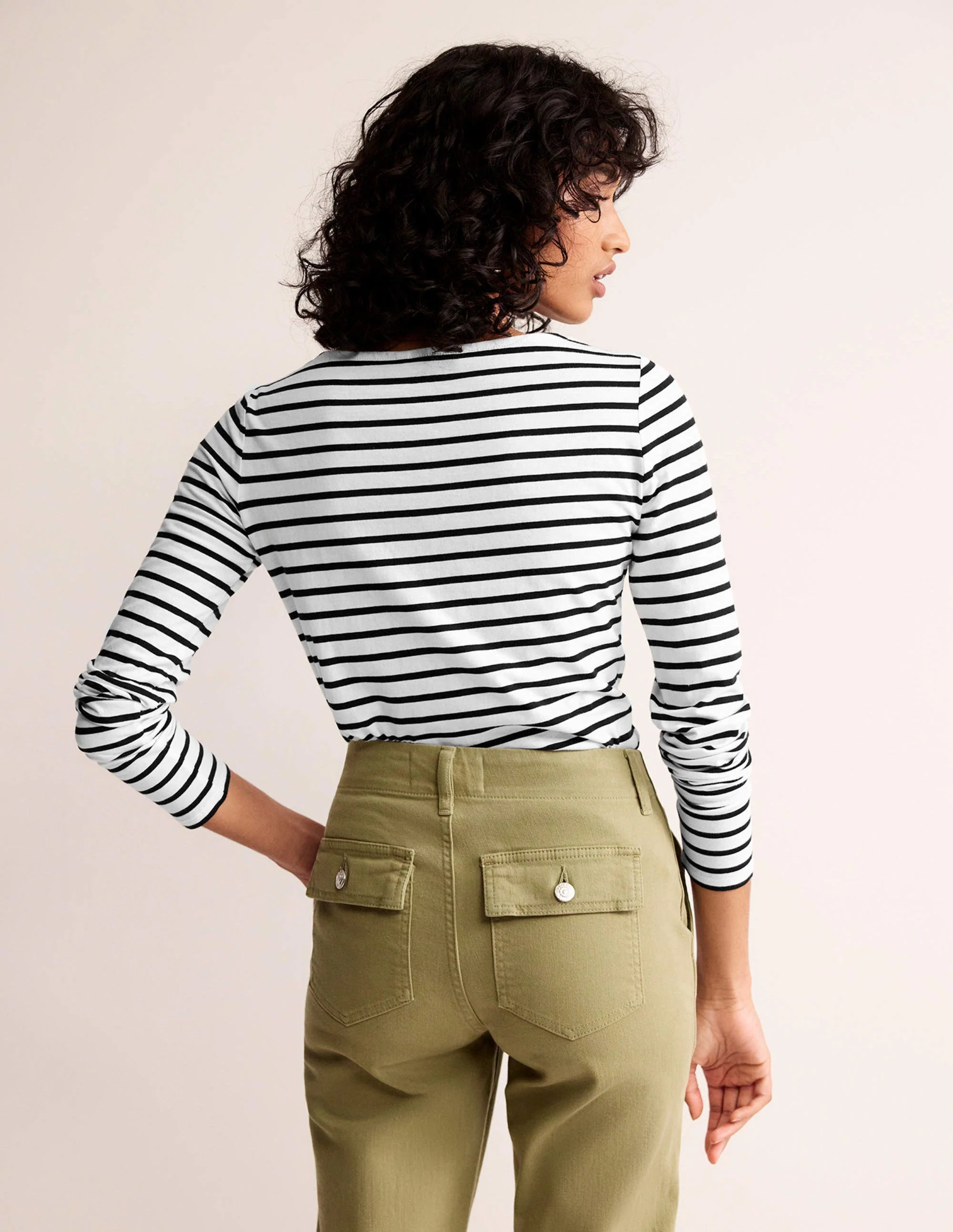 Ella Long Sleeve Breton-Ivory, Black - Image 6