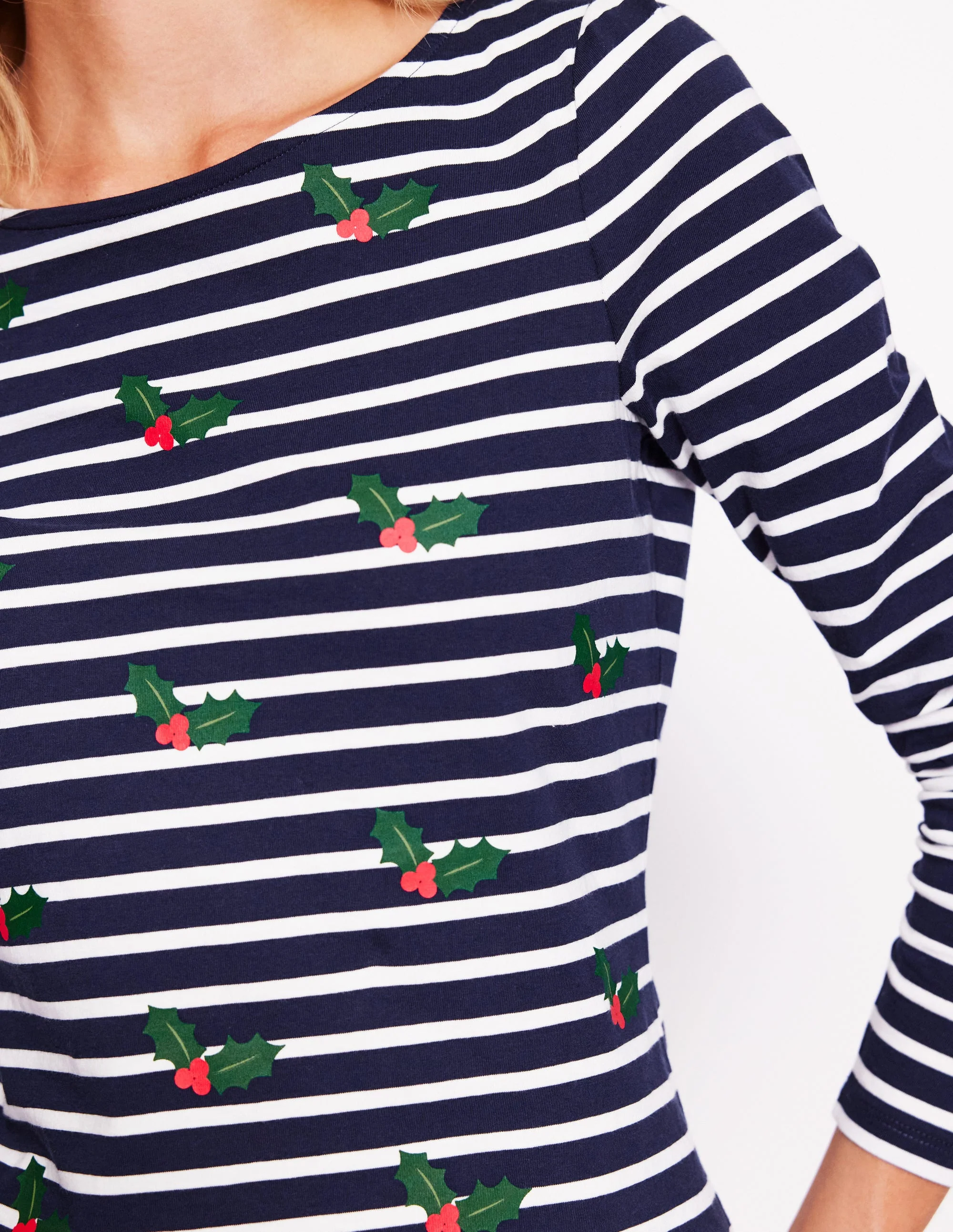 Ella Long Sleeve Breton-Navy, Holly Stripe - Image 2