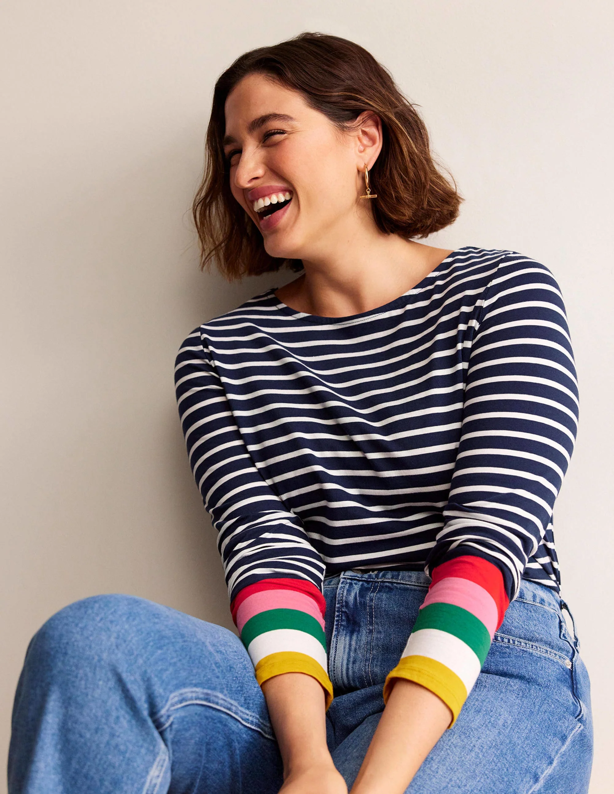 Ella Long Sleeve Breton-Navy, Multi Cuff - Image 5