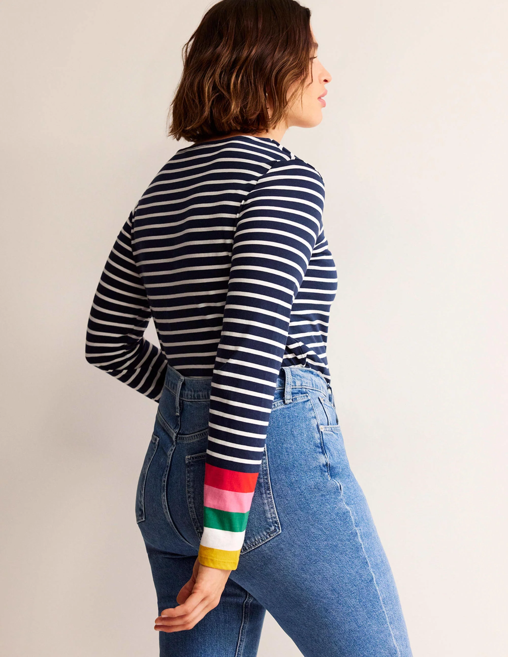Ella Long Sleeve Breton-Navy, Multi Cuff - Image 6