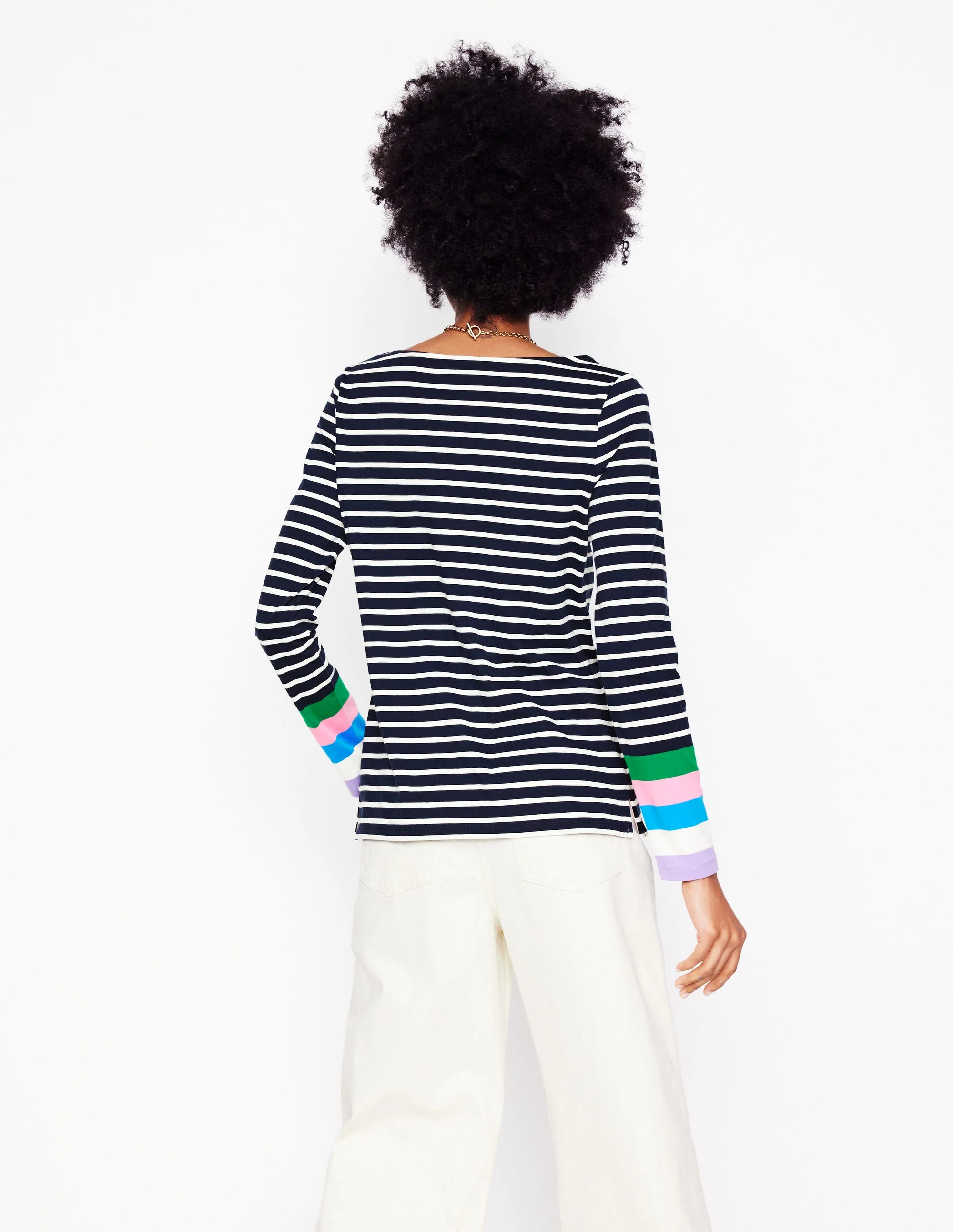 Ella Long Sleeve Breton-Navy Multi Cuff - Image 2