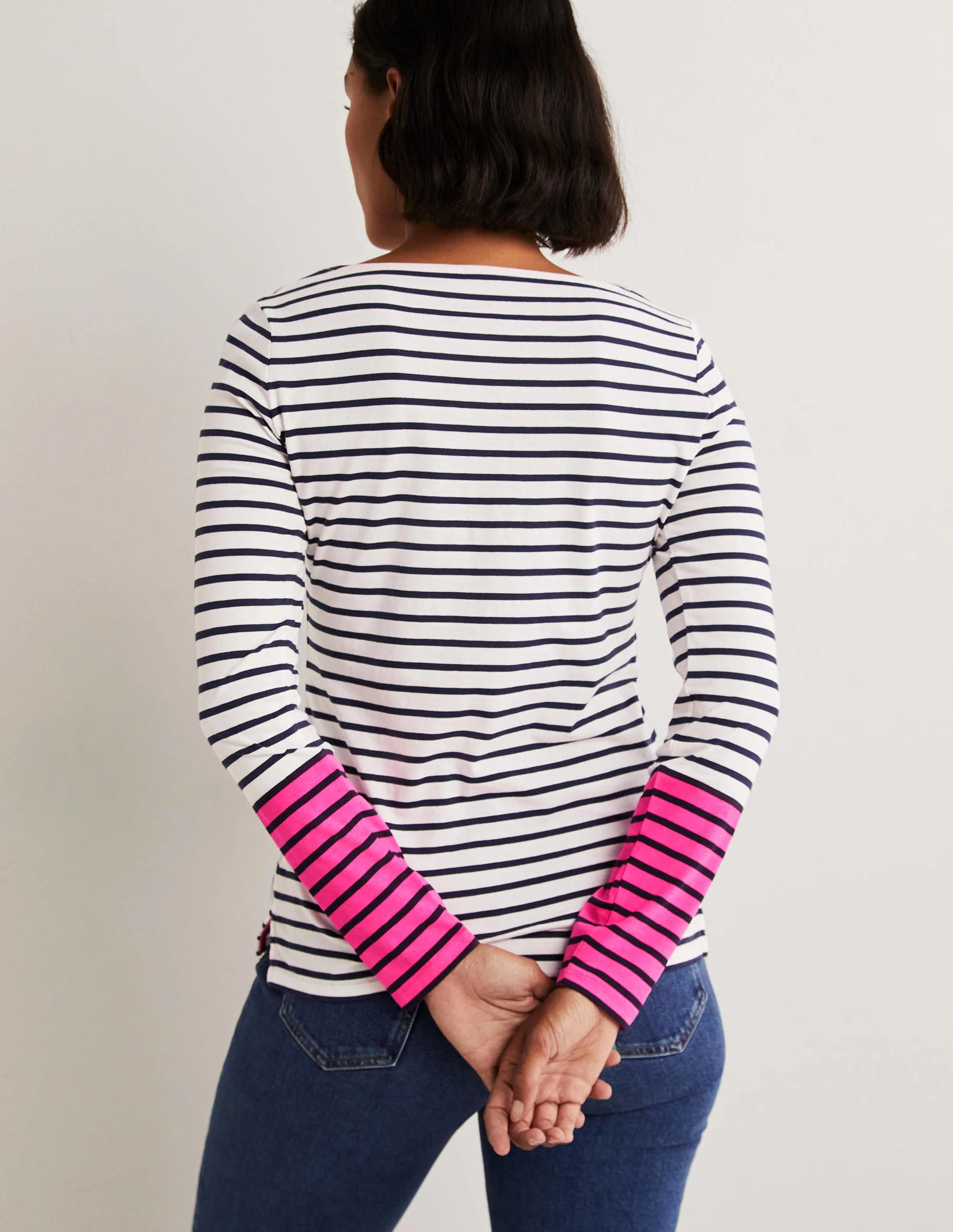 Ella Long Sleeve Breton-Neon Pink Stripe - Image 3