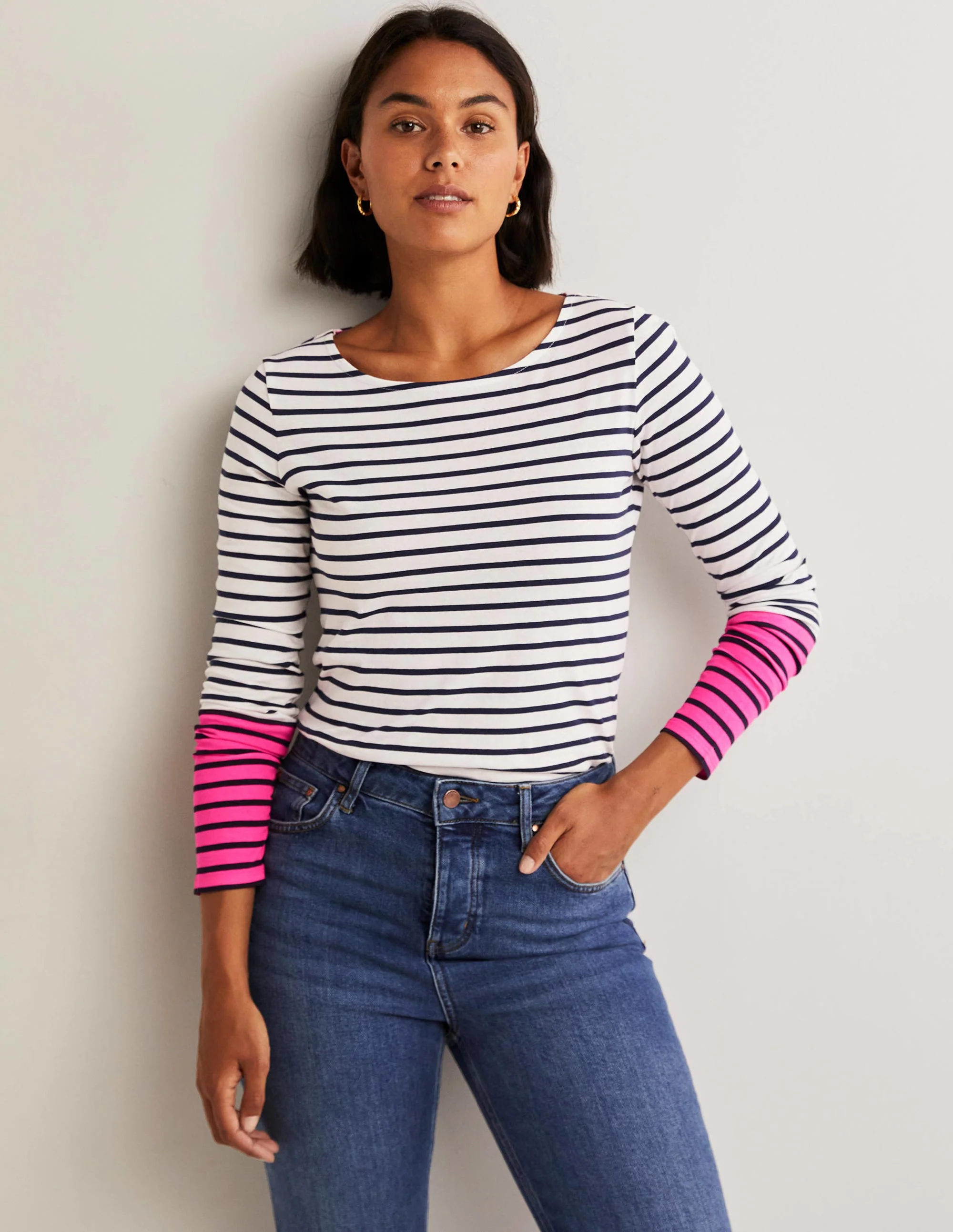 Ella Long Sleeve Breton-Neon Pink Stripe - Image 4