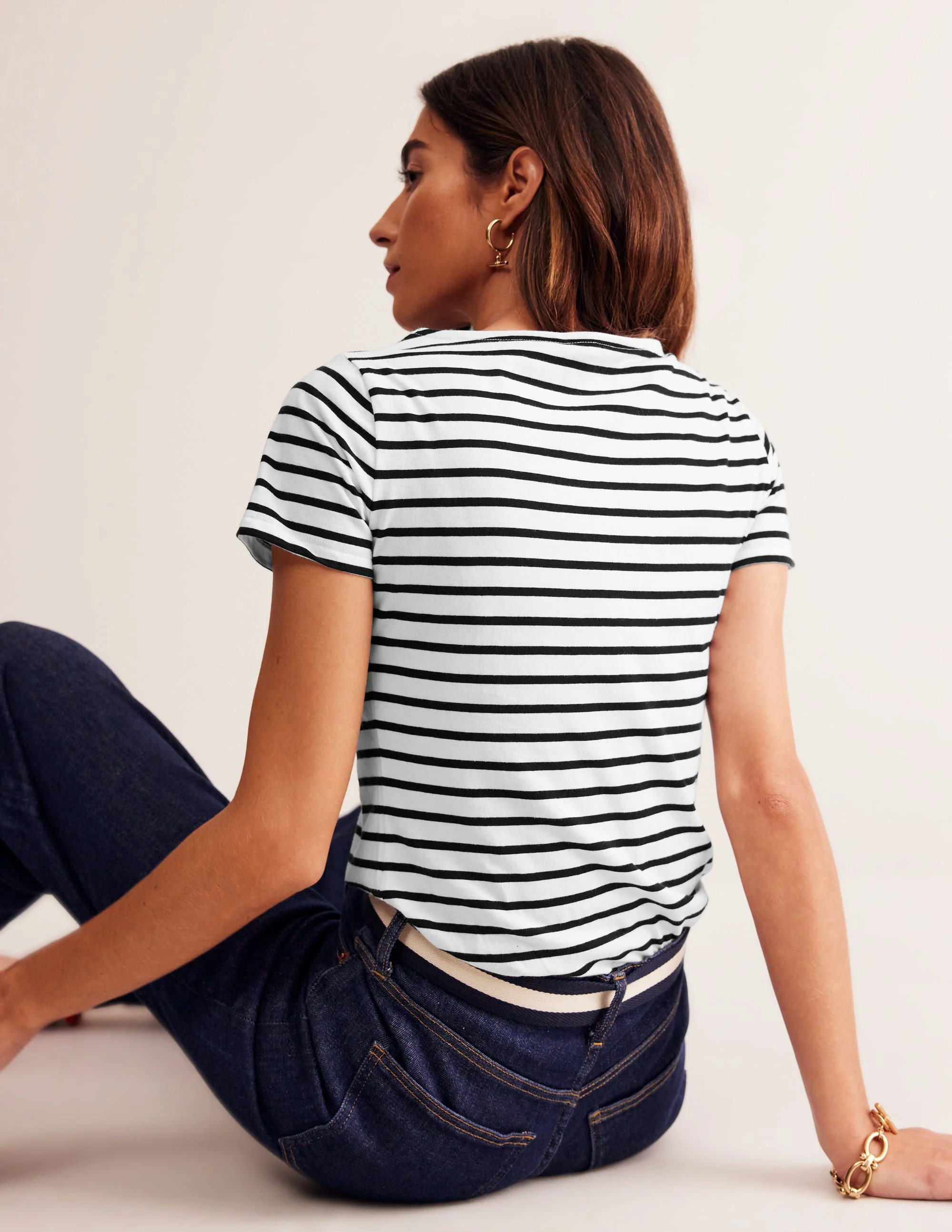Ella Short Sleeve Breton-Ivory, Black - Image 3
