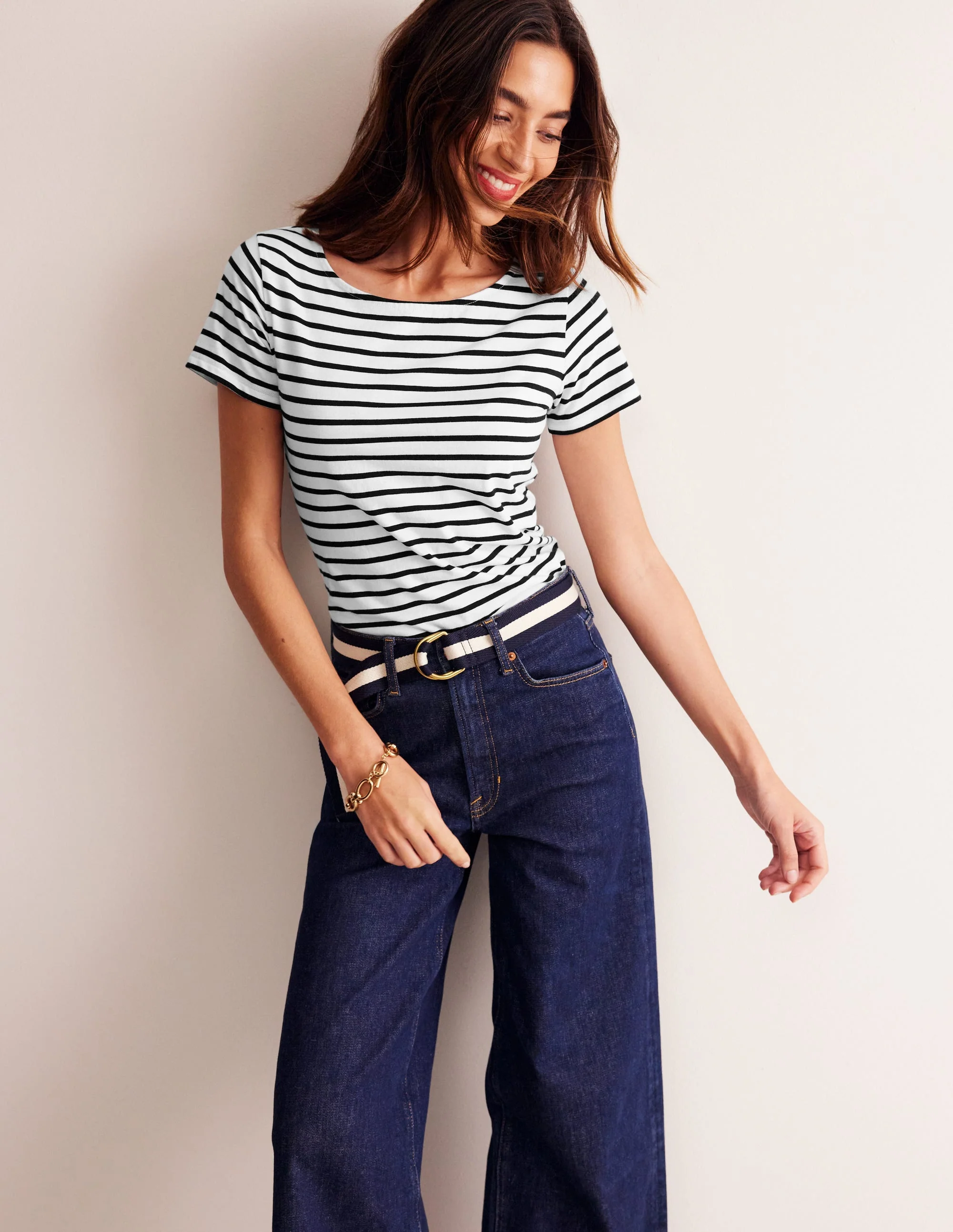 Ella Short Sleeve Breton-Ivory, Black - Image 4