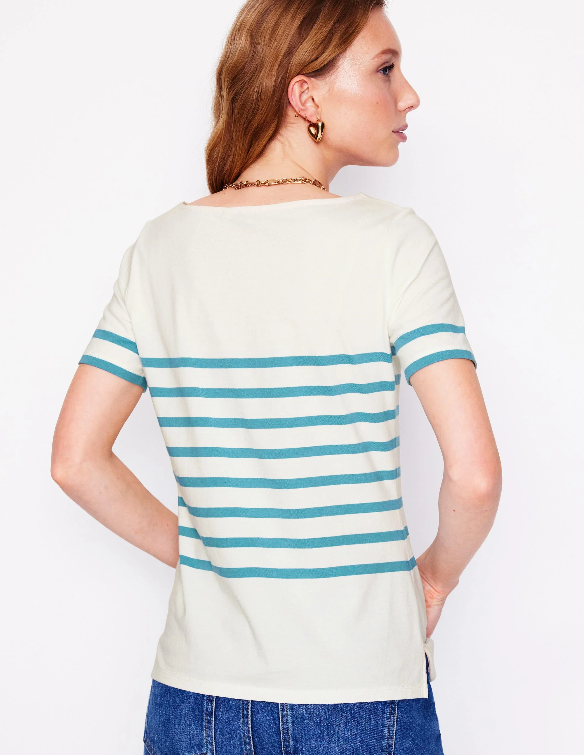 Ella Short Sleeve Breton-Ivory, Duck Egg Blue - Image 3