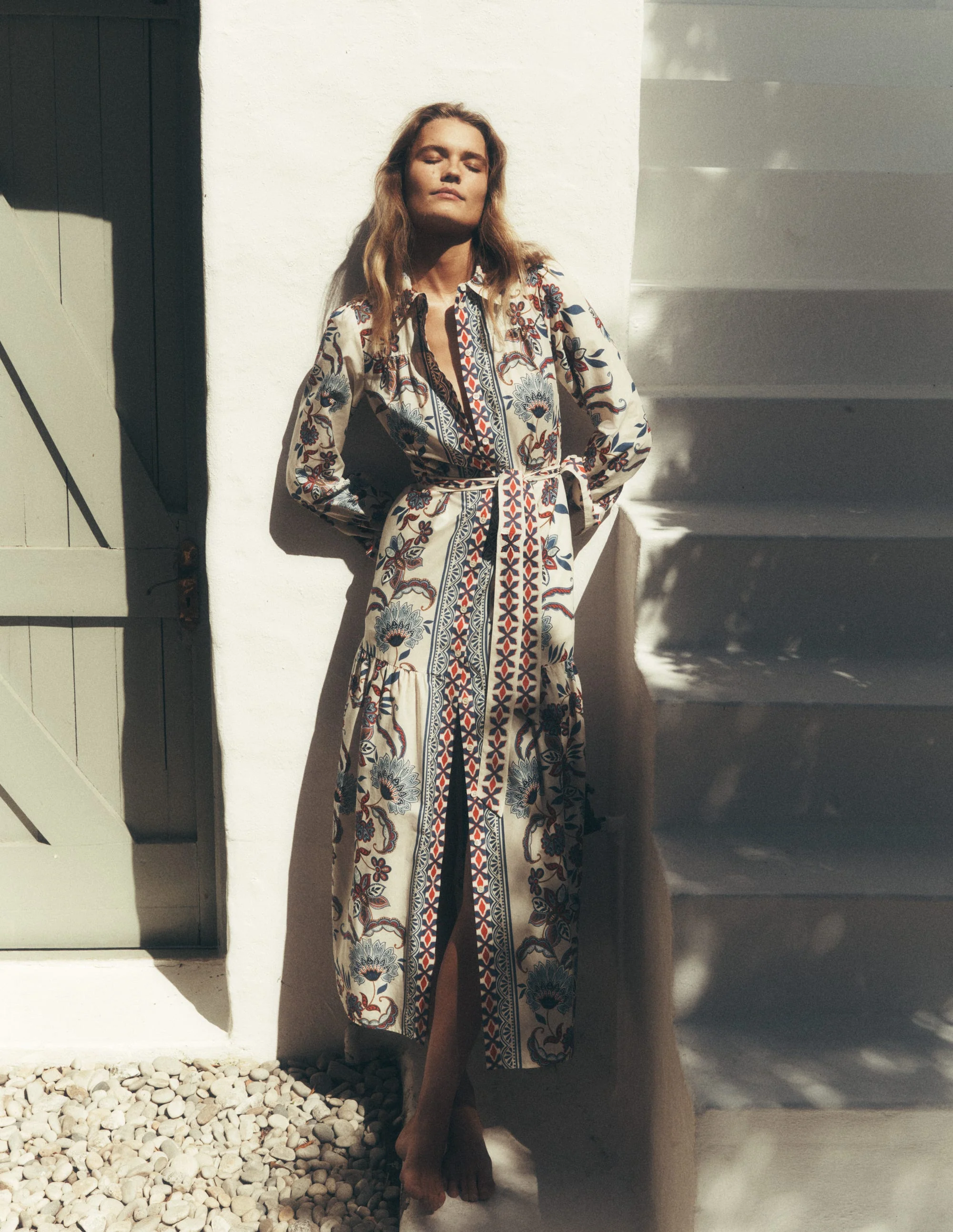 Ellie Cotton Maxi Shirt Dress-Elegant Blossom Placement - Image 7
