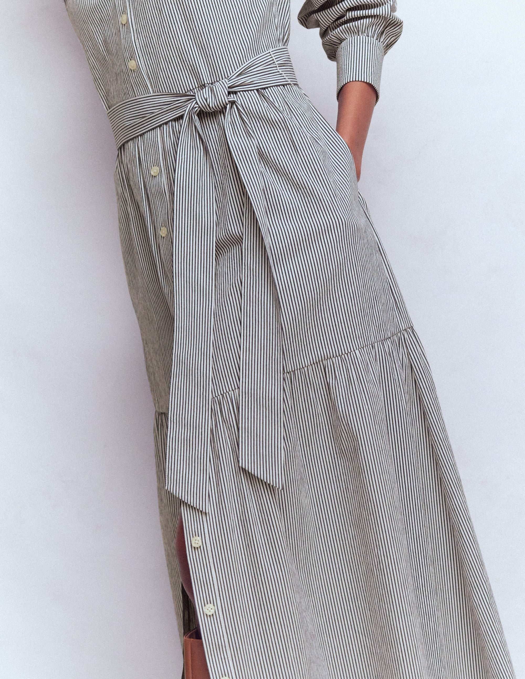 Ellie Cotton Maxi Shirt Dress-Texture Stripe - Image 2