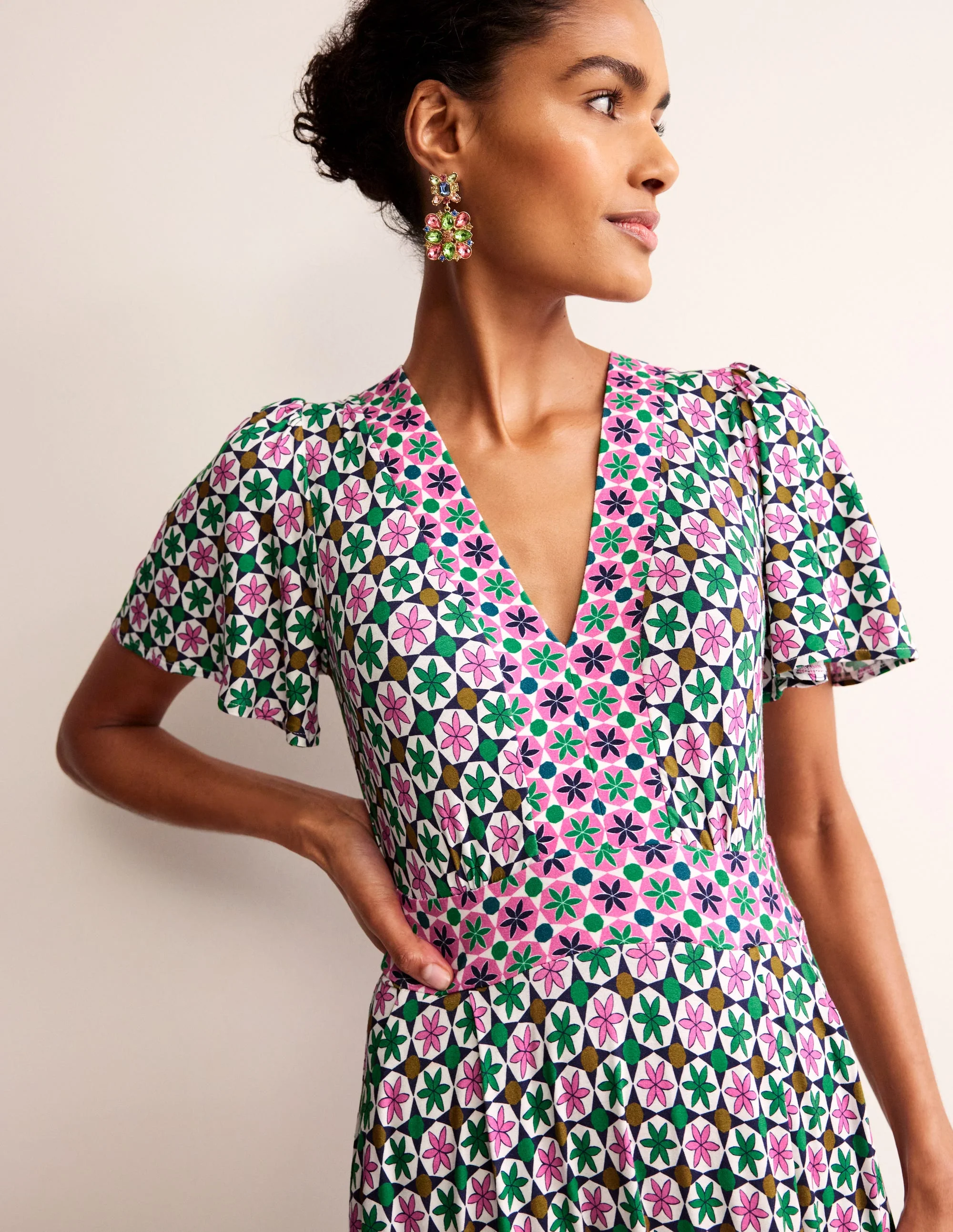 Ellie Flutter Maxi Tea Dress-Multi, Botanic Tile - Image 2
