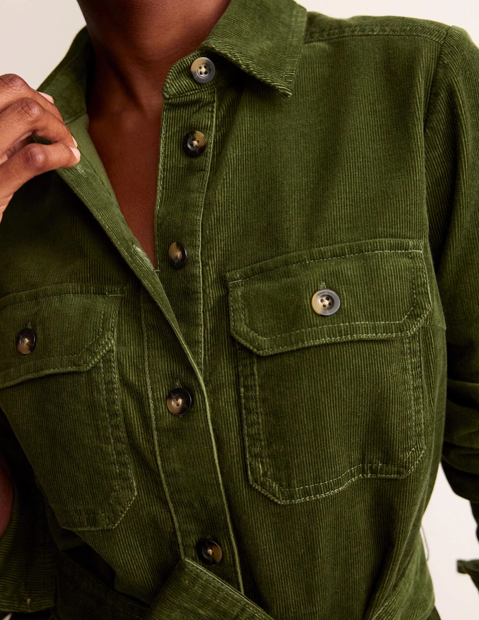 Eloise Cord Midi Shirt Dress-Kale - Image 2