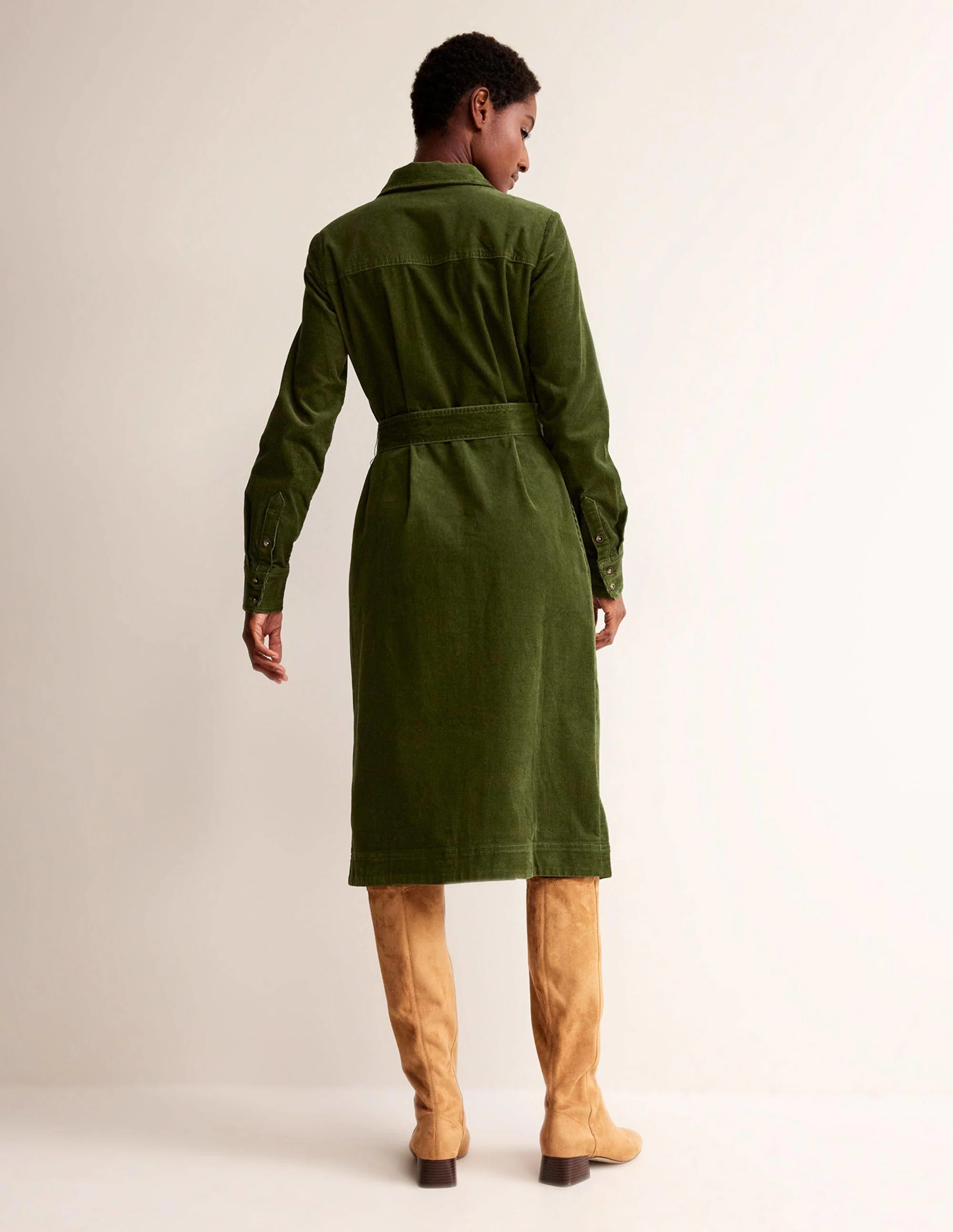 Eloise Cord Midi Shirt Dress-Kale - Image 6