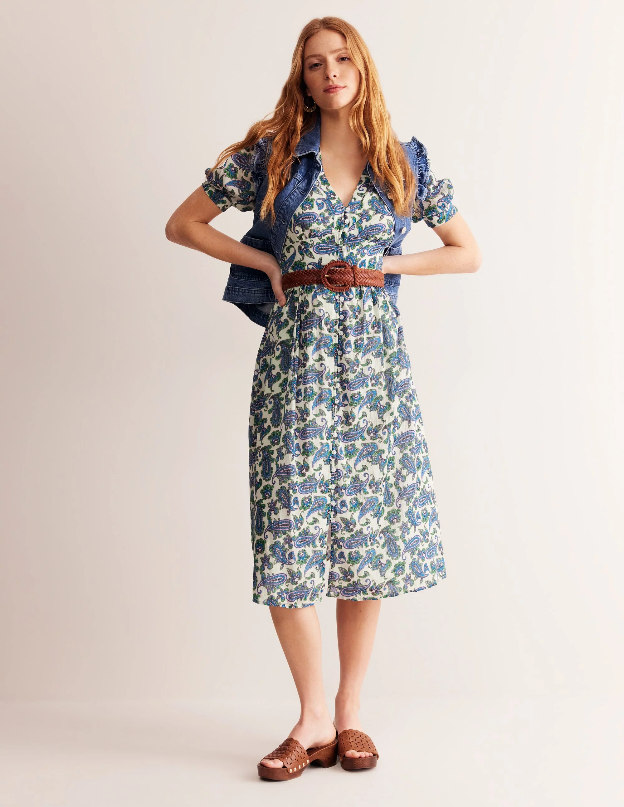 Elsa Crinkle Midi Tea Dress-Surf The Web, Paisley Wave - Image 5