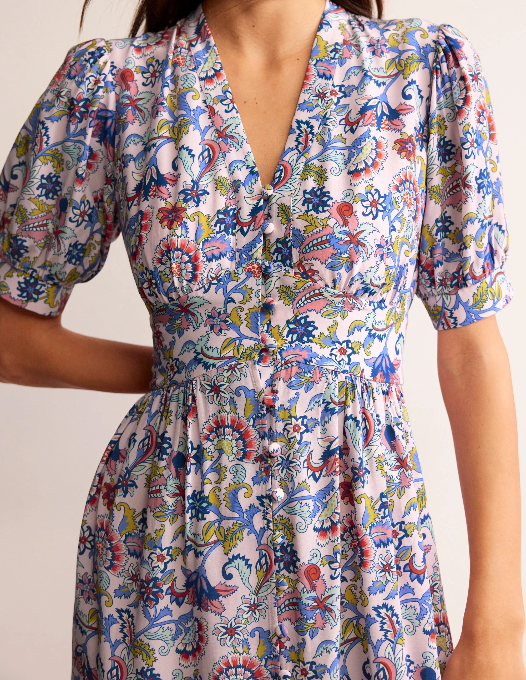 Elsa Midi Tea Dress-Marshmallow, Botanical Bunch - Image 3