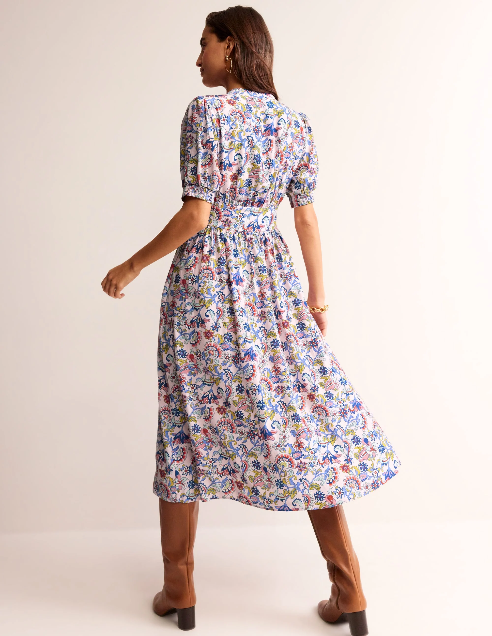 Elsa Midi Tea Dress-Marshmallow, Botanical Bunch - Image 4