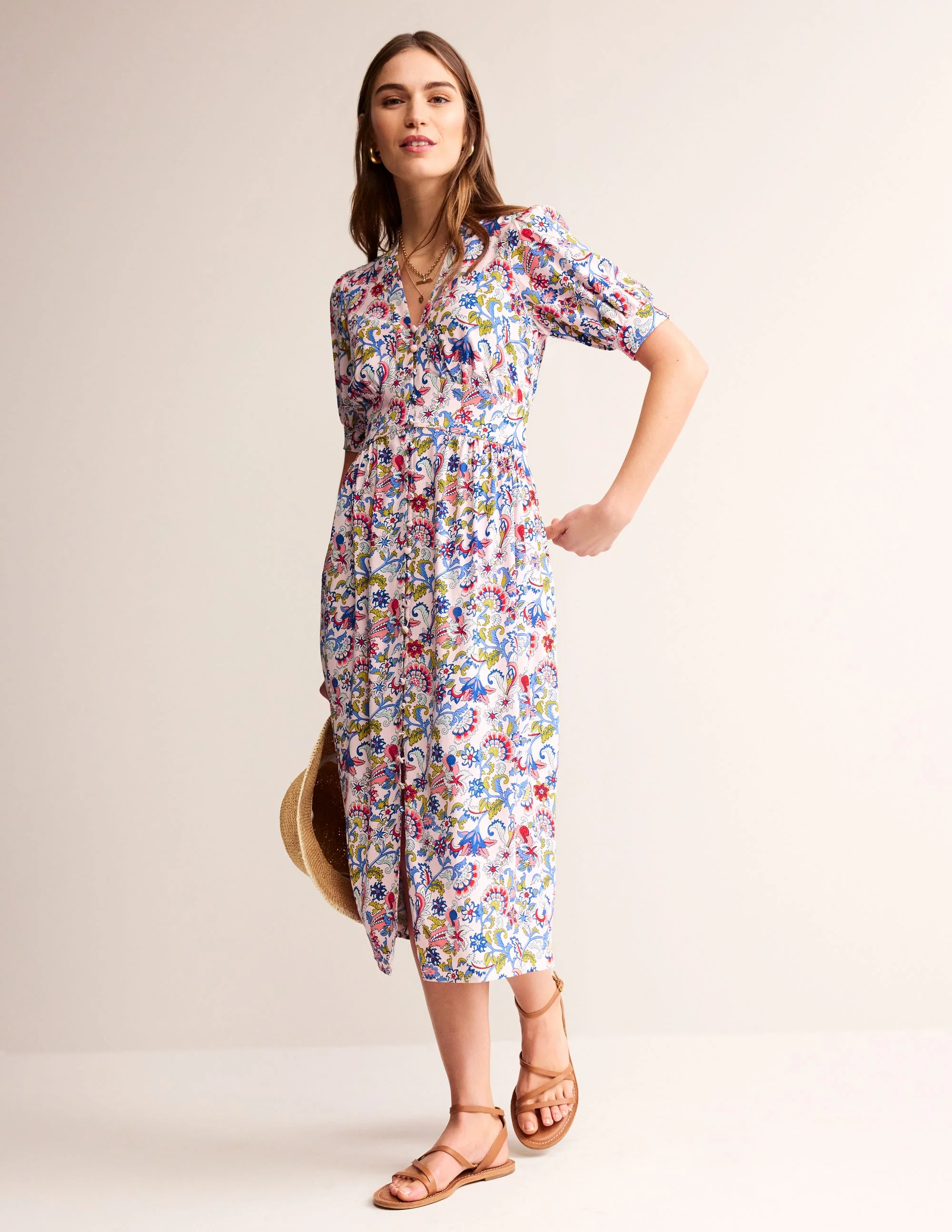 Elsa Midi Tea Dress-Marshmallow, Botanical Bunch - Image 5