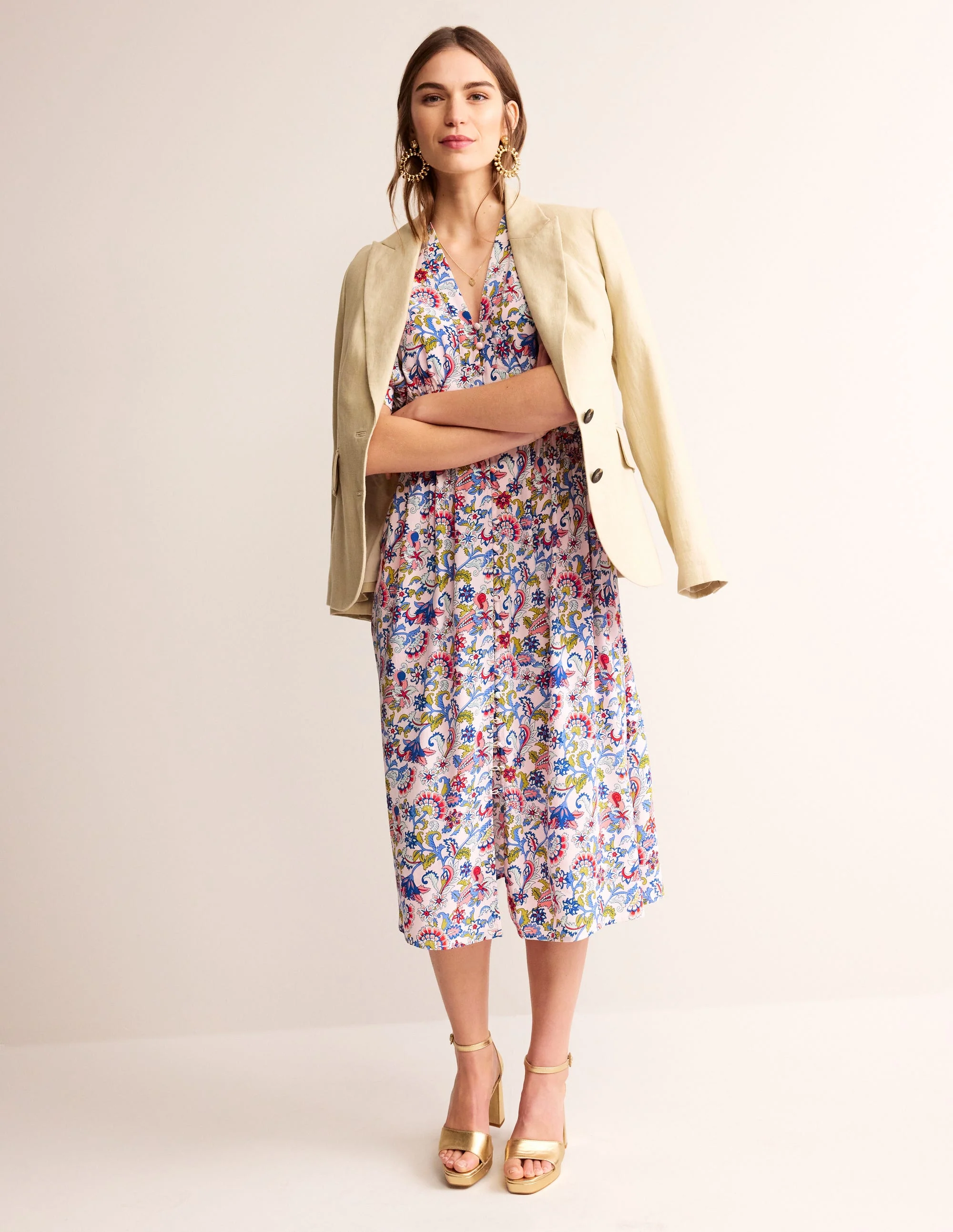 Elsa Midi Tea Dress-Marshmallow, Botanical Bunch - Image 6