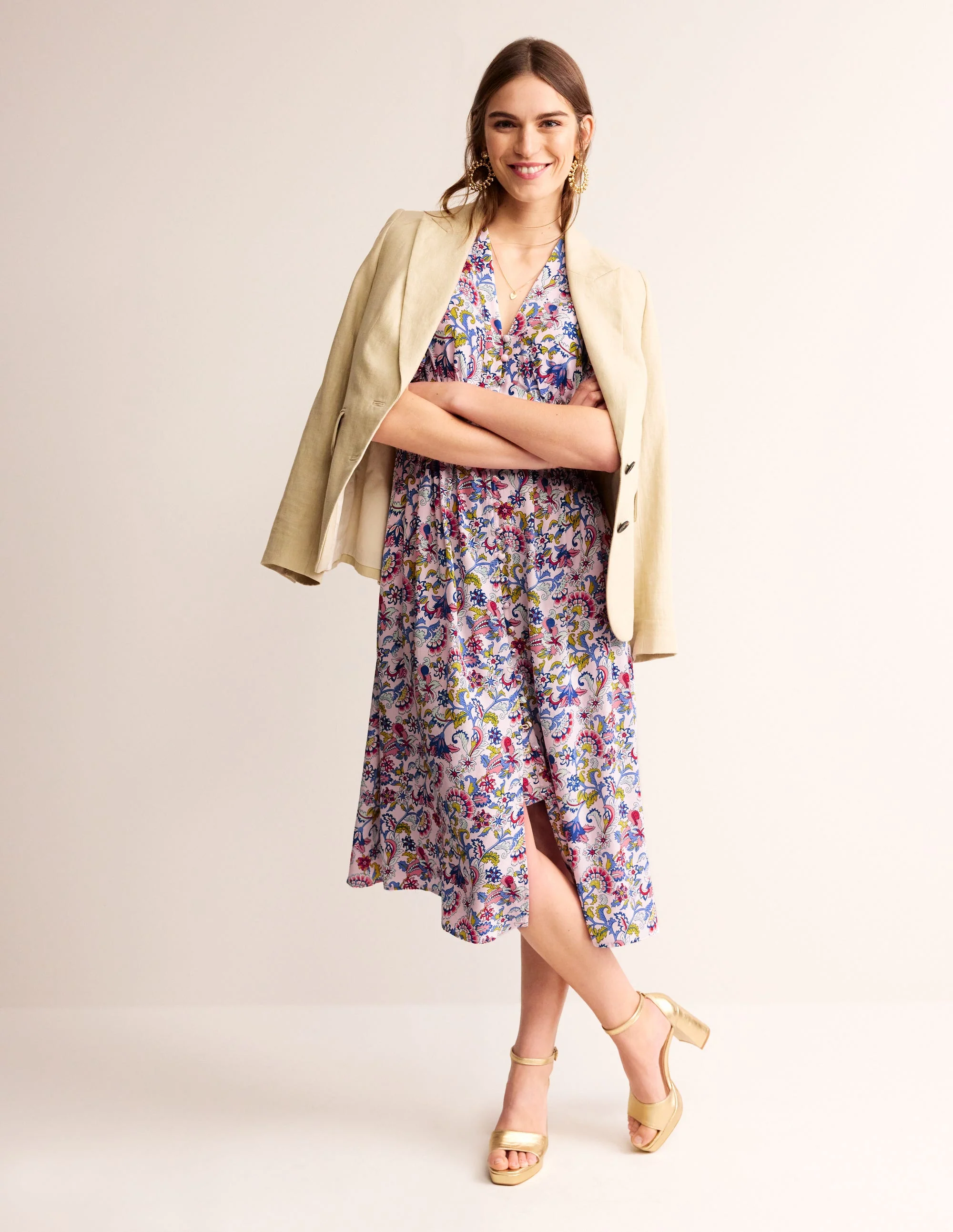 Elsa Midi Tea Dress-Marshmallow, Botanical Bunch - Image 7