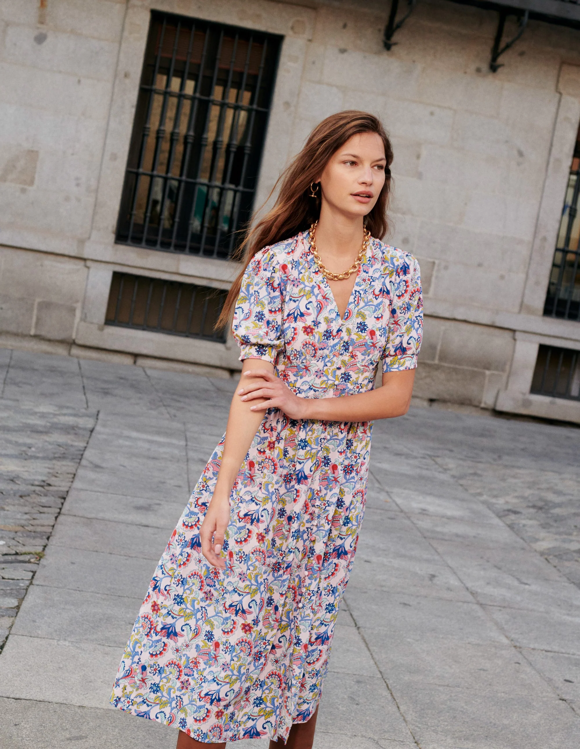 Elsa Midi Tea Dress-Marshmallow, Botanical Bunch - Image 8