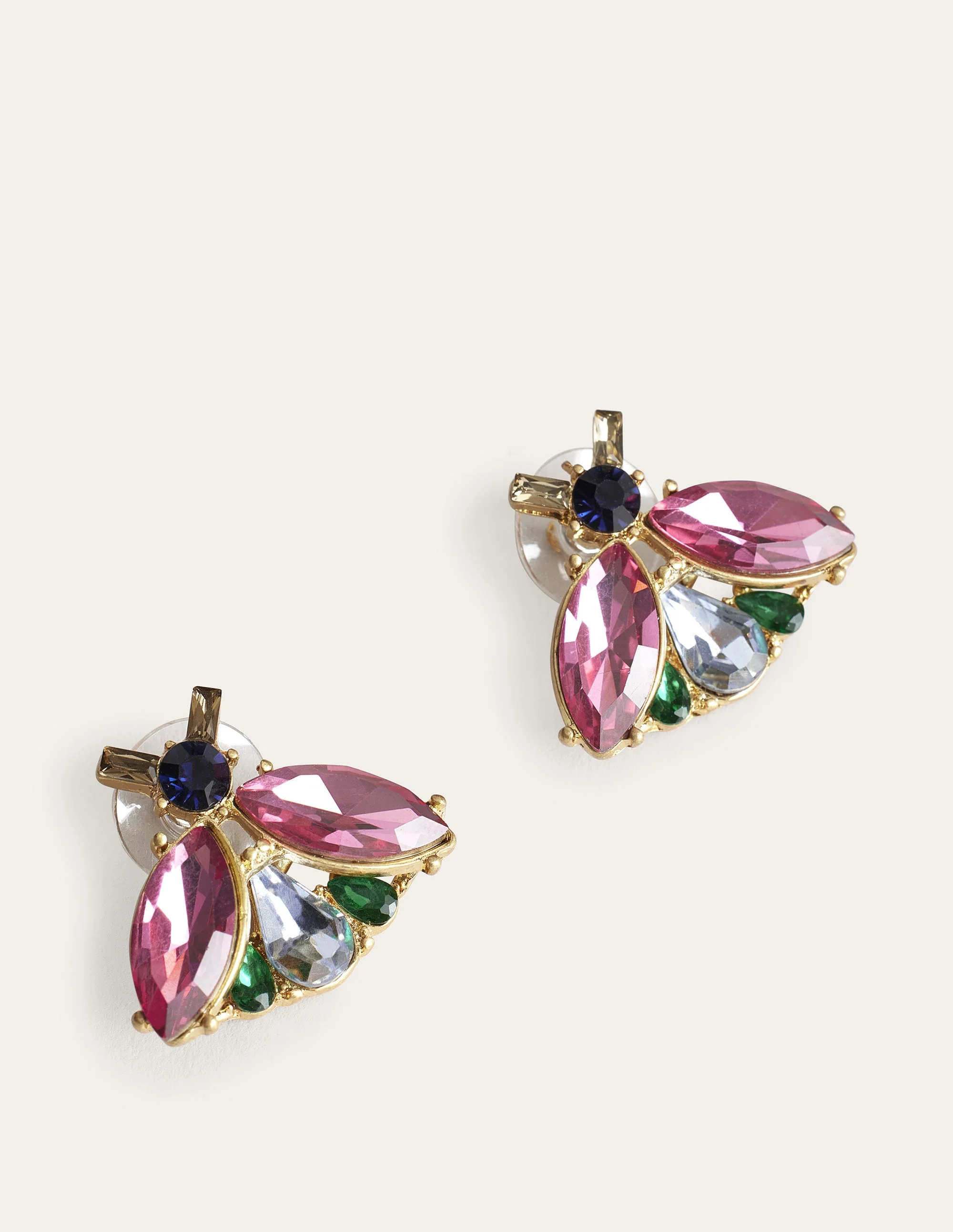 Embellished Bee Stud Earrings-Blue & Pink - Image 2
