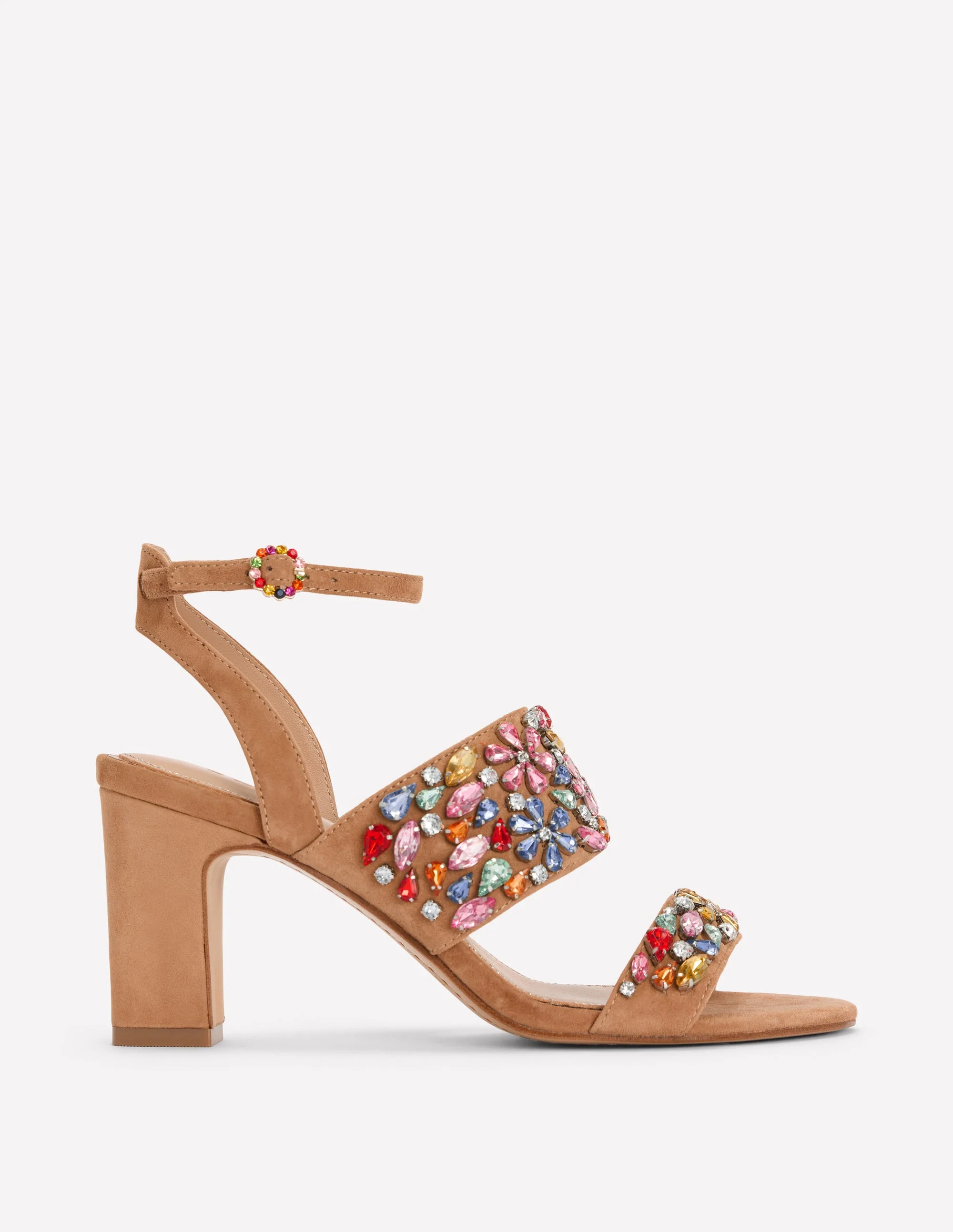 Embellished Block Heel Sandal-Tan Embellished