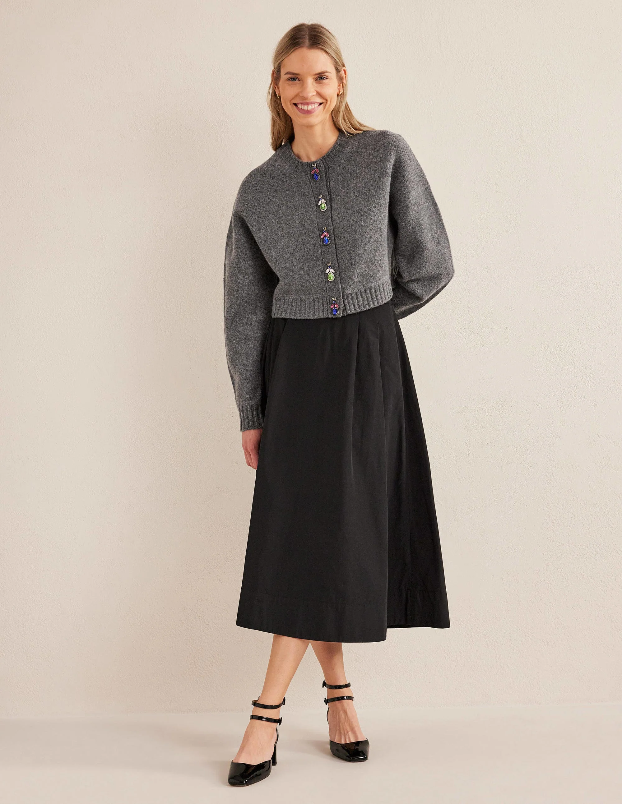 Embellished Bug Cardigan-Dark Grey Melange - Image 5