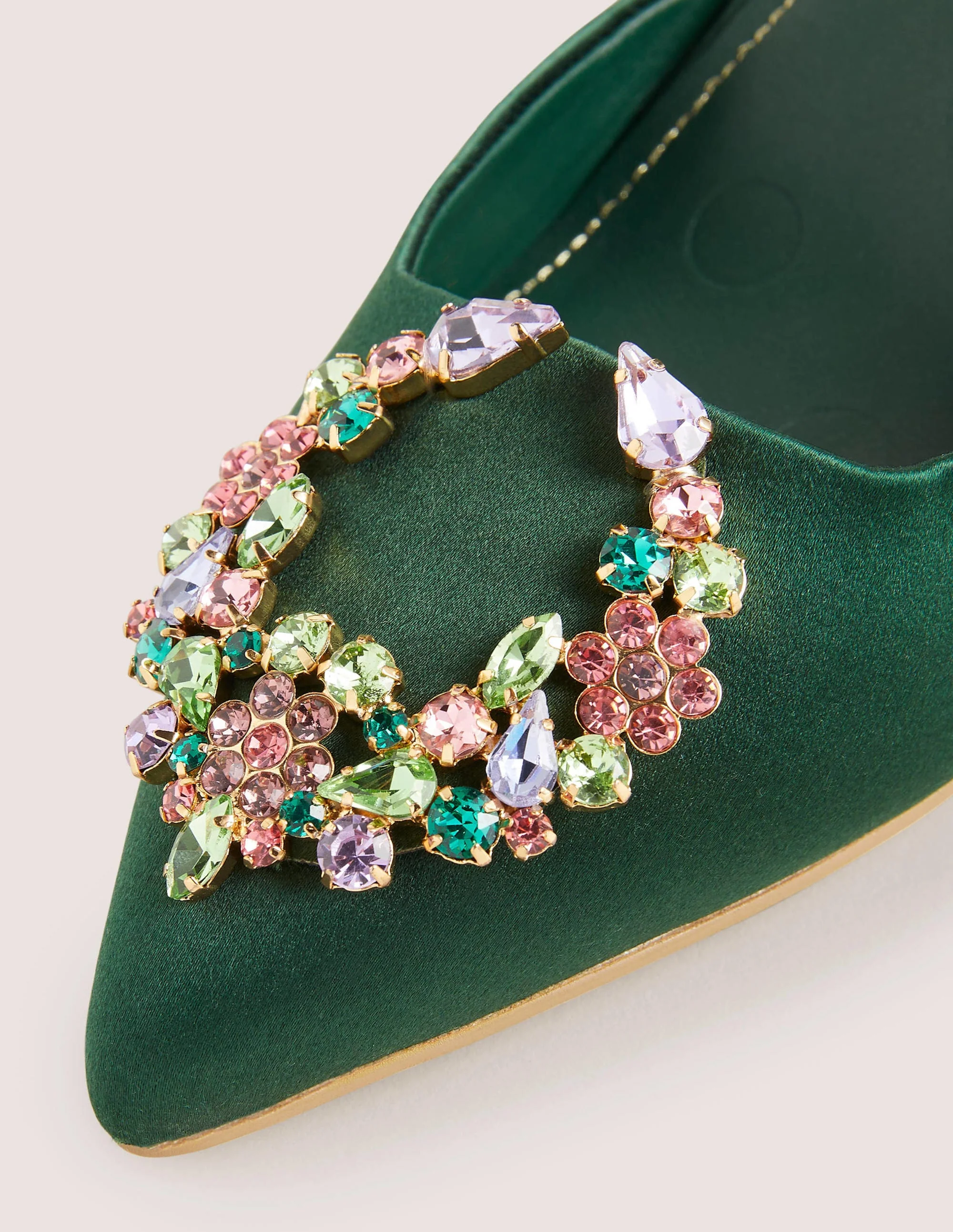Embellished Slingback Pumps-Hunter Green, Multi Jewels - Image 3