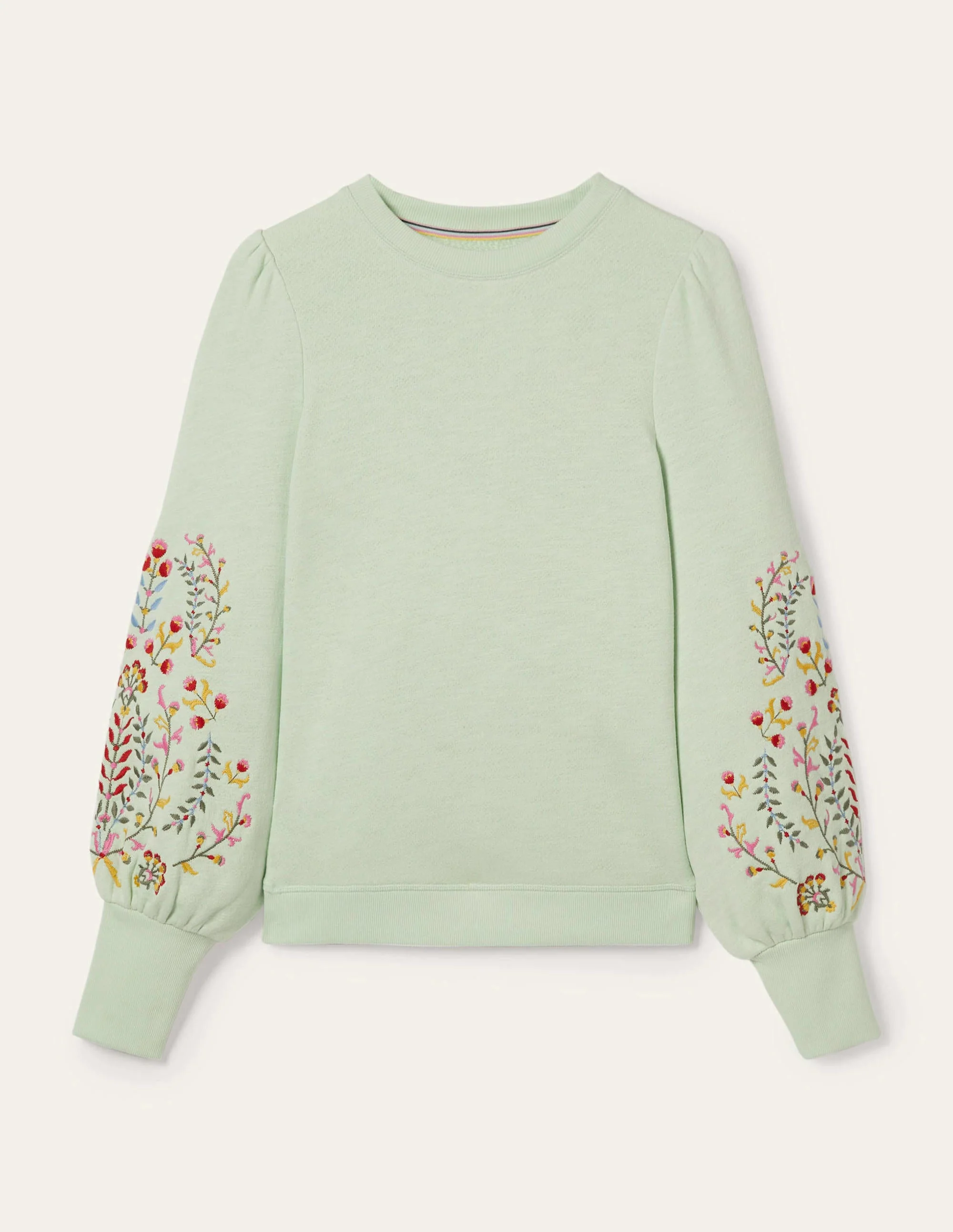 Embroidered Blouson Sweatshirt-Avocado Cream, Embroidery - Image 7