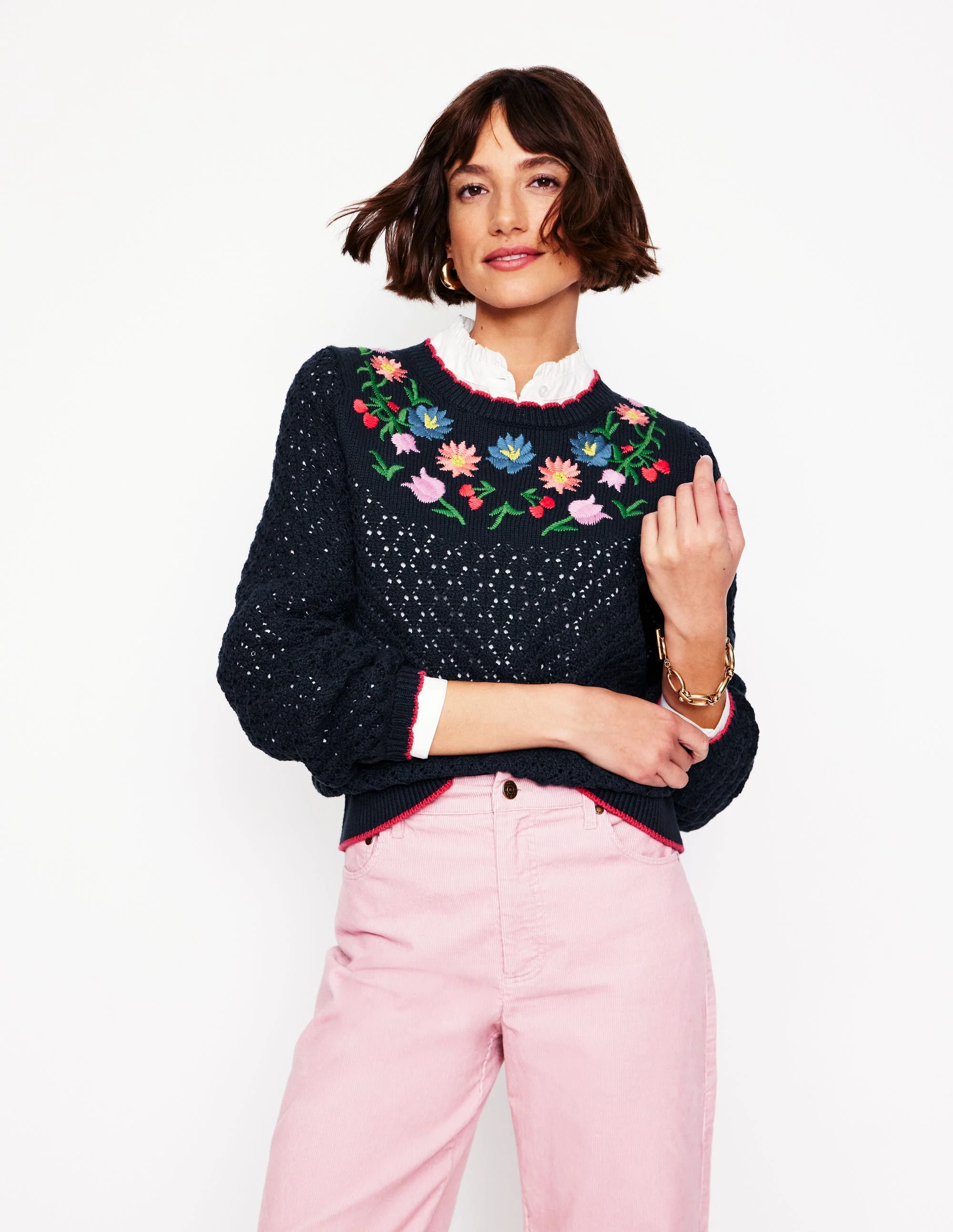 Embroidered Cotton Sweater-Navy - Image 5