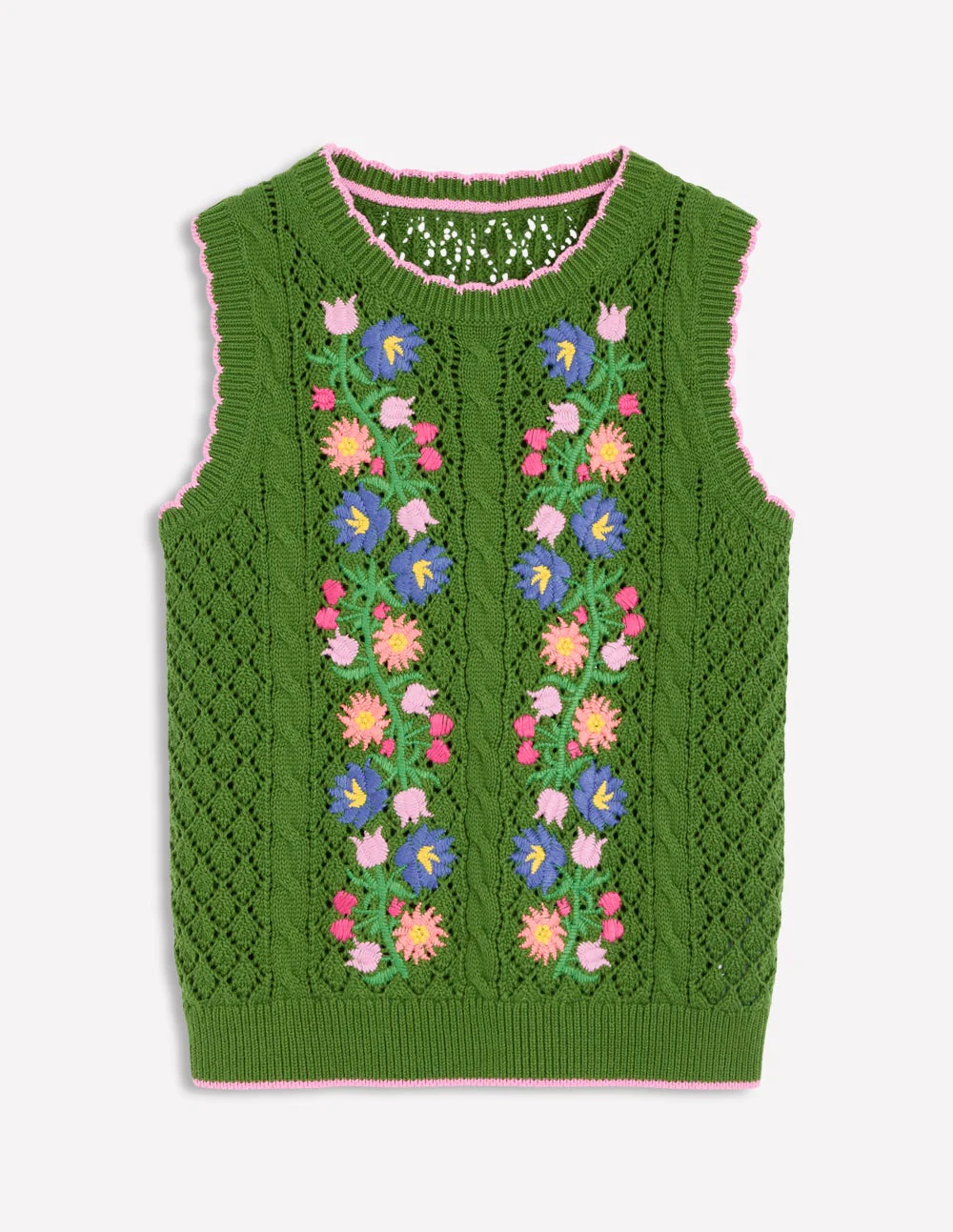 Embroidered Cotton Vest-Paradise Green - Image 6