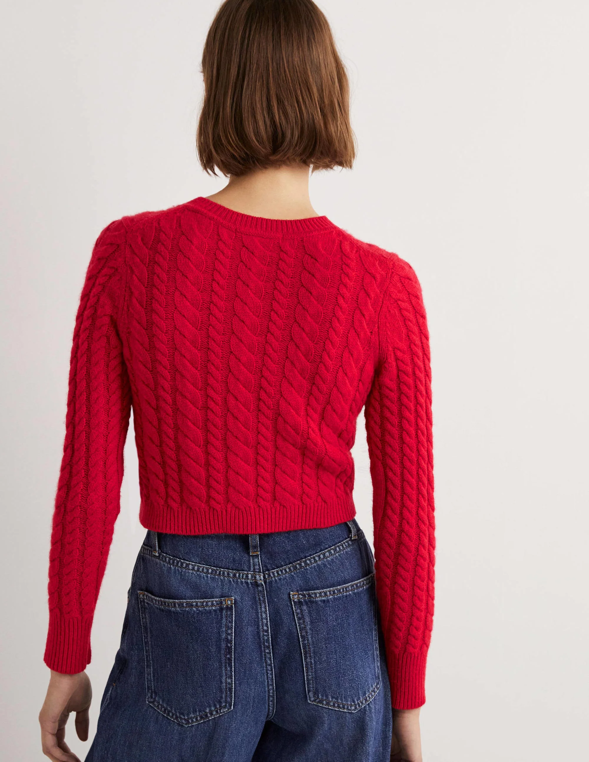 Embroidered Cropped Cardigan-Rockabilly Red Embroidery - Image 3