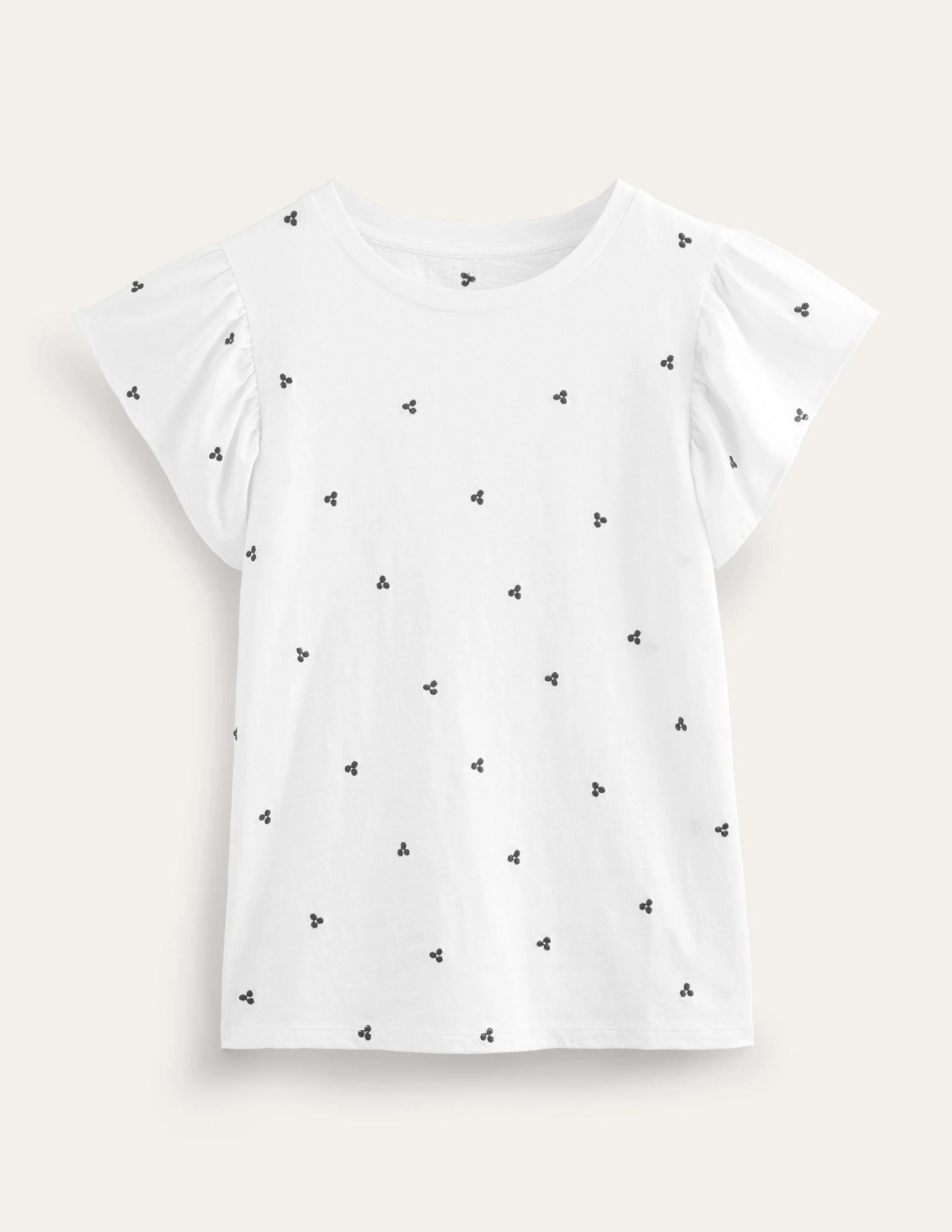 Embroidered Flutter Top-White, Blue Embroidery - Image 5