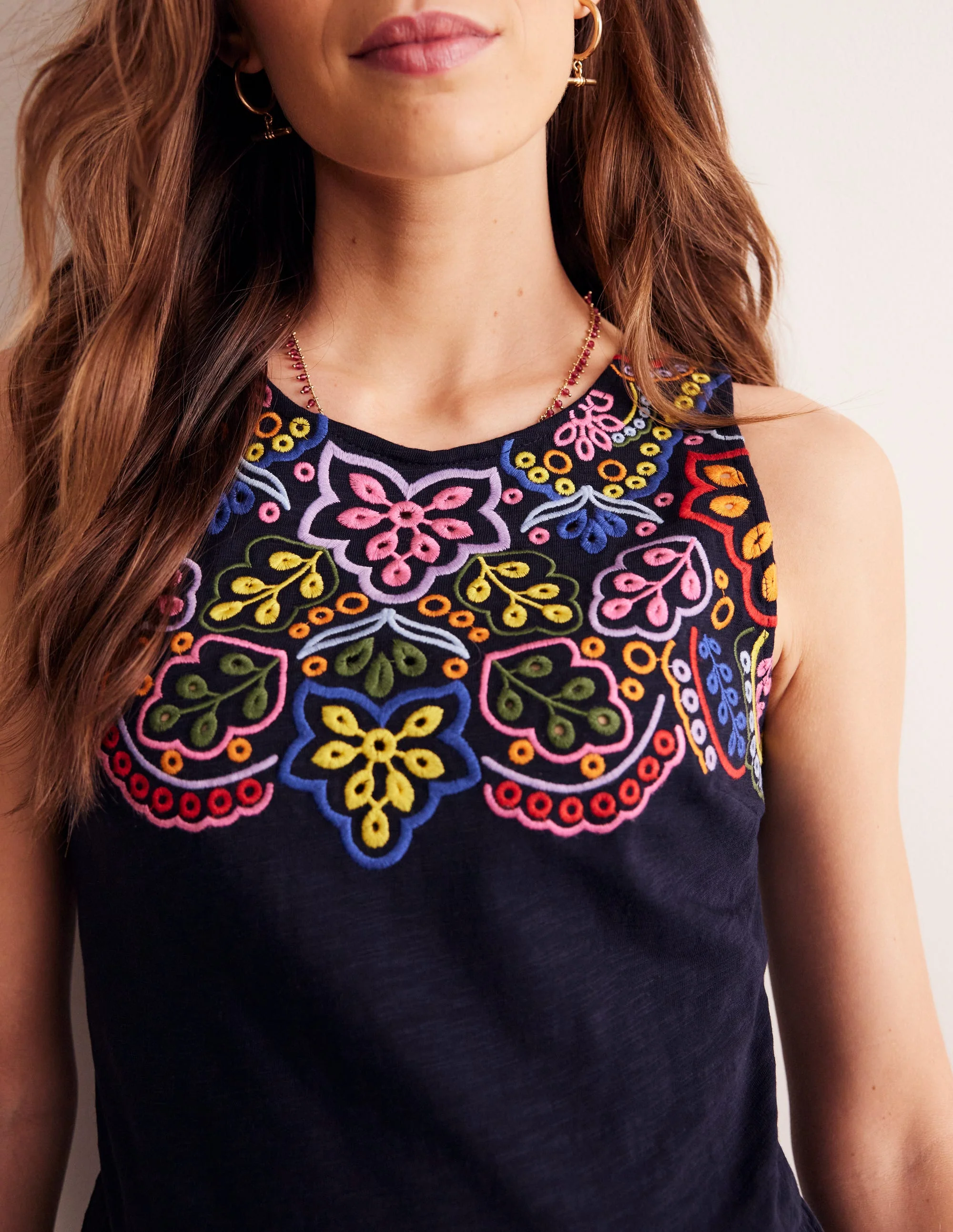 Embroidered Jersey Midi Dress-Navy - Image 2